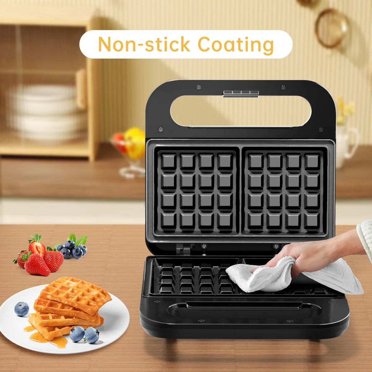 Waffle Maker, 2 Slices Non-Stick Waffle Iron, Compact Waffle Maker with Indicator Lights for Make Breakfast,Cool Touch Handles, Easy Clean