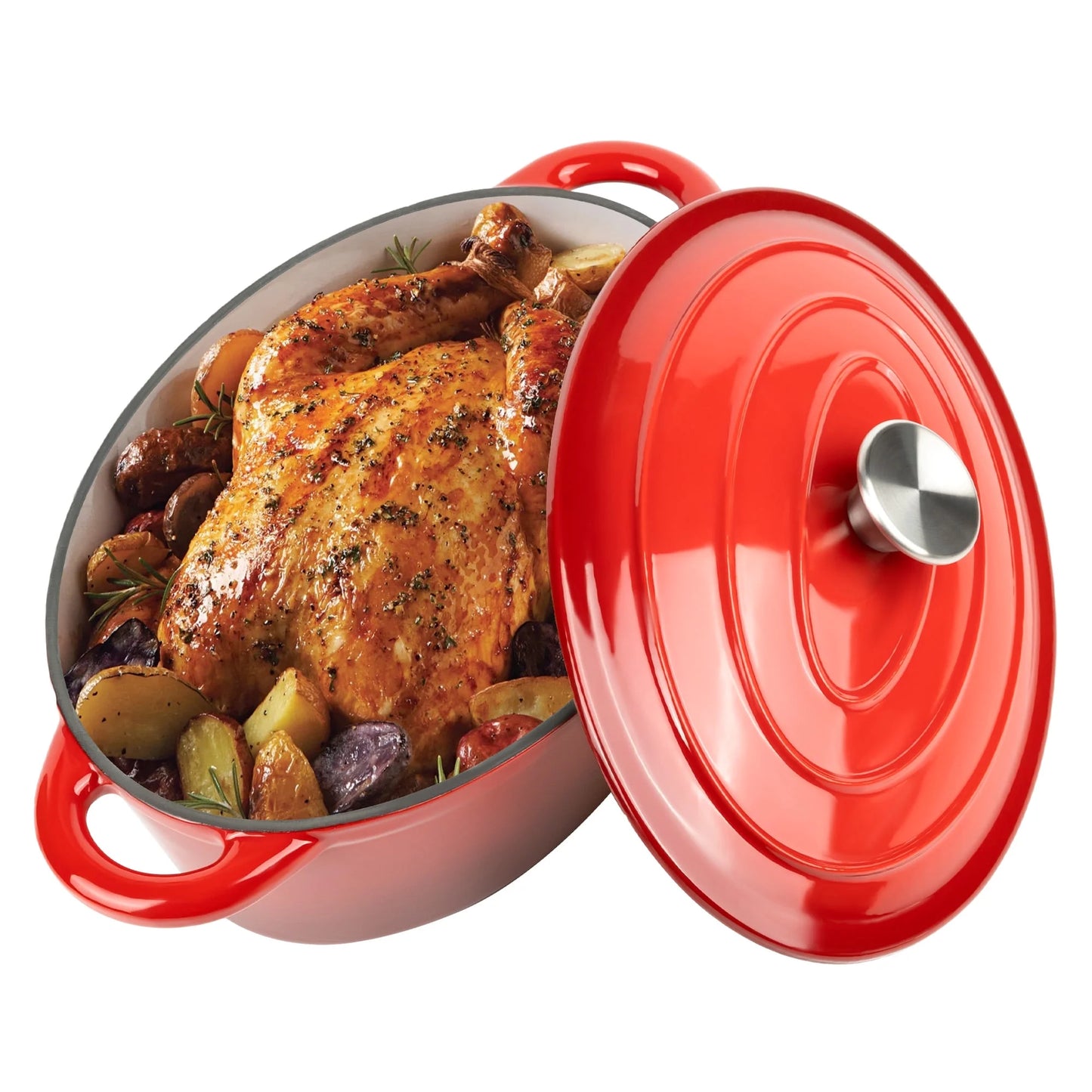 4.5 QT Enameled Cast Iron Oval Dutch Oven with Lid, Nonstick Cookware for Baking, Braising, Roasting, and Cooking,Red