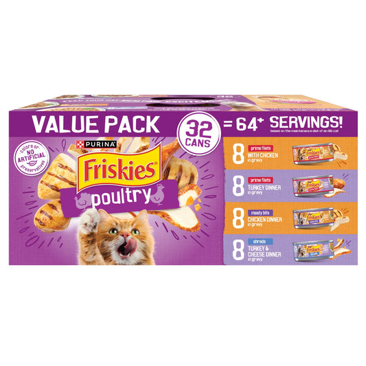 Purina  Gravy Wet Cat Food, Poultry Meaty Bits and Filets, 5.5 Oz Cans, 32 Count