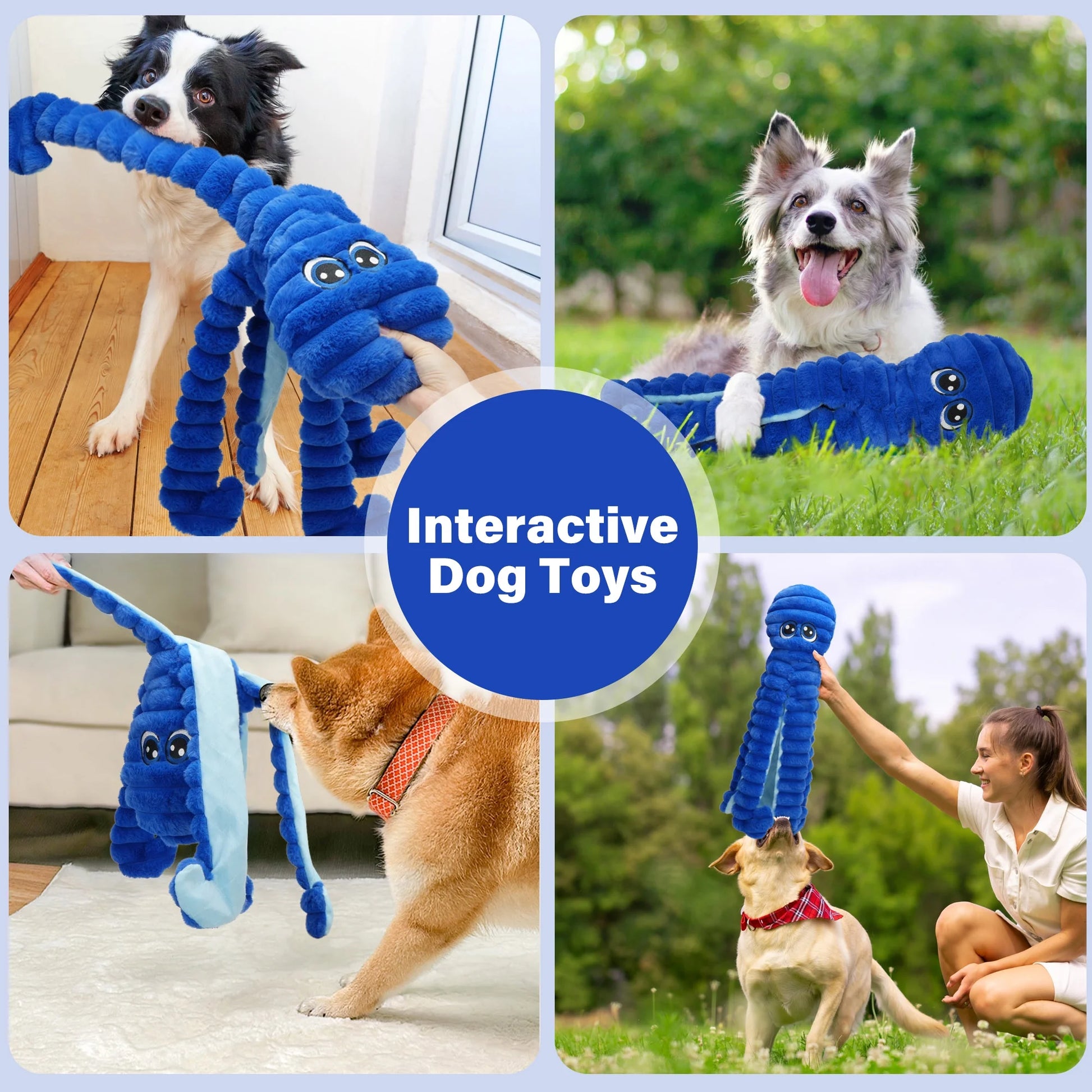 Extra Large Crinkle Squeaky Dog Chew Toy for Large Dogs - 27” Blue Octopus