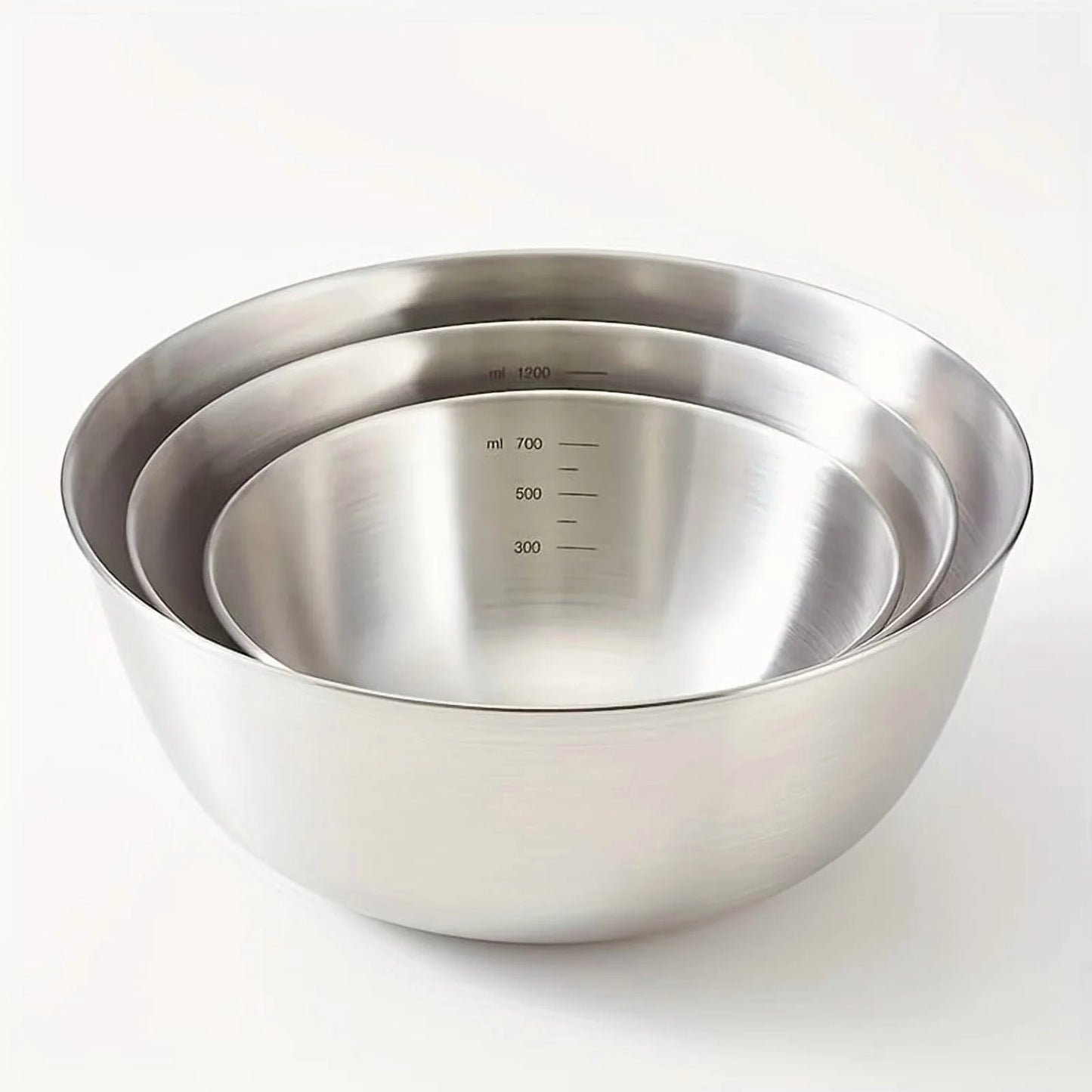 Essential Lightweight Scratch Resistant Food Safe Stainless Steel Mixing Bowls, Set of 3