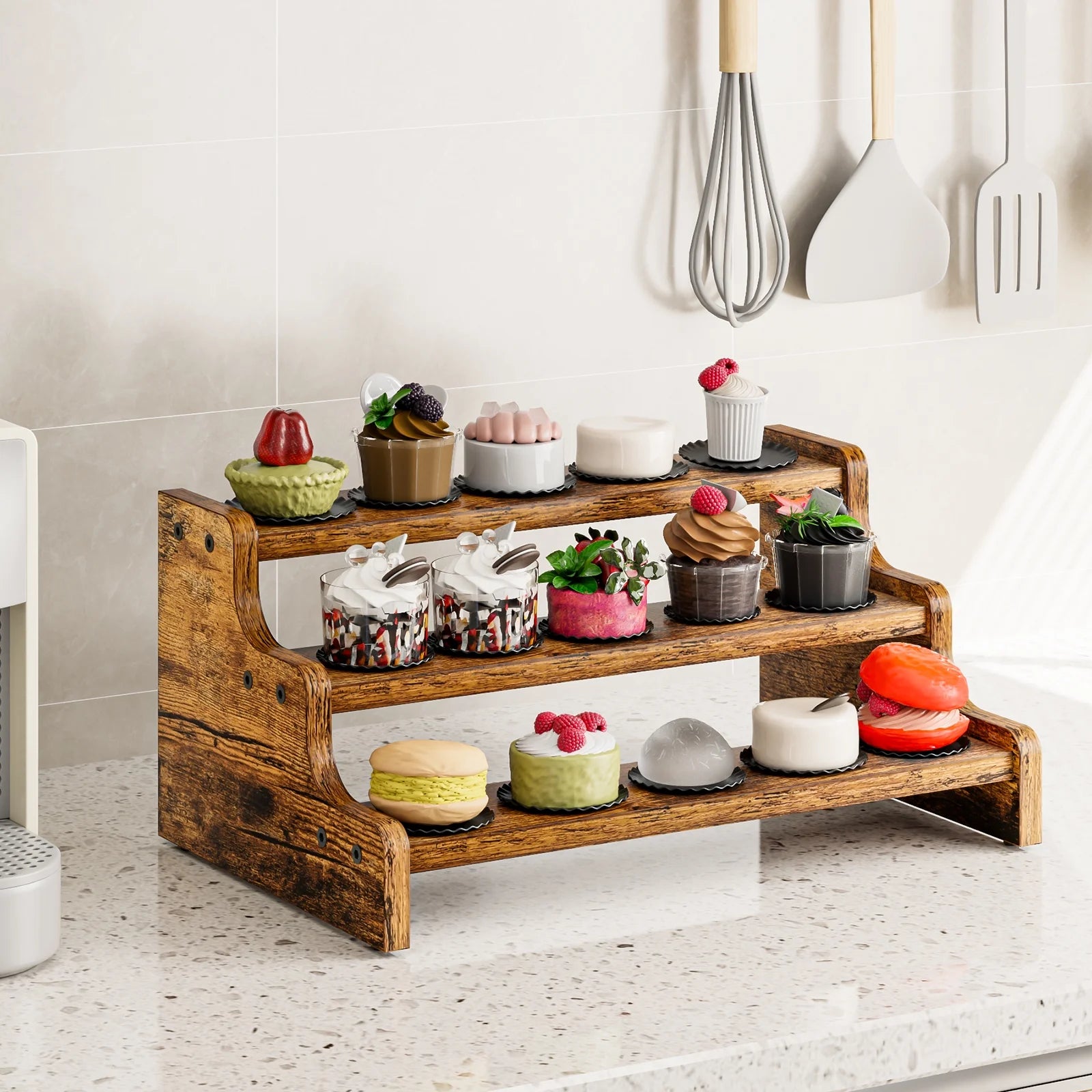 3-Tier Wood Step Shelf Spice Rack and Organizer