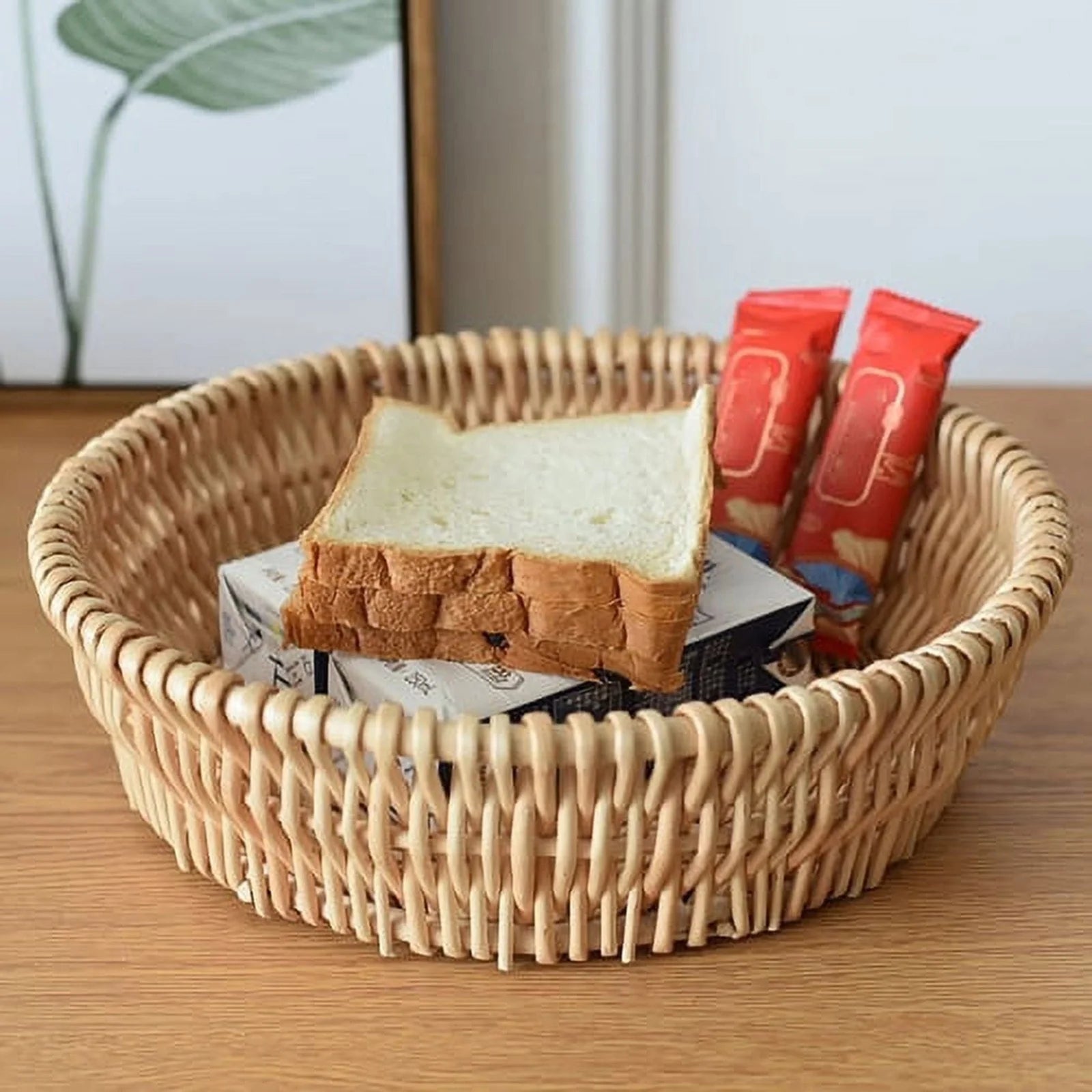 20Cm round Rattan Basket Set - Wicker Storage Basket for Fruit, Bread & Decor | Empty Gift Basket for Pantry & Bathroom | Countertop Baskets Handwoven Rattan Baskets for Kitchen & Home(Beige)