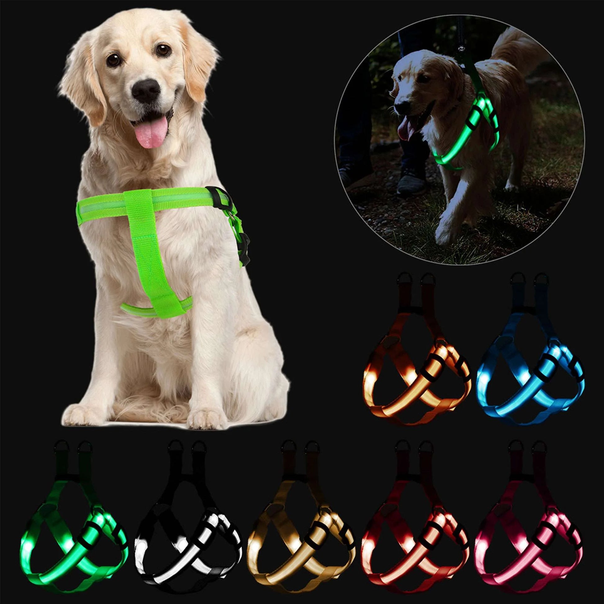 Light up Dog Harness, USB Rechargeable No Pull Dog Vest Reflective Harness for Small Medium Large Pets (S, Pink)