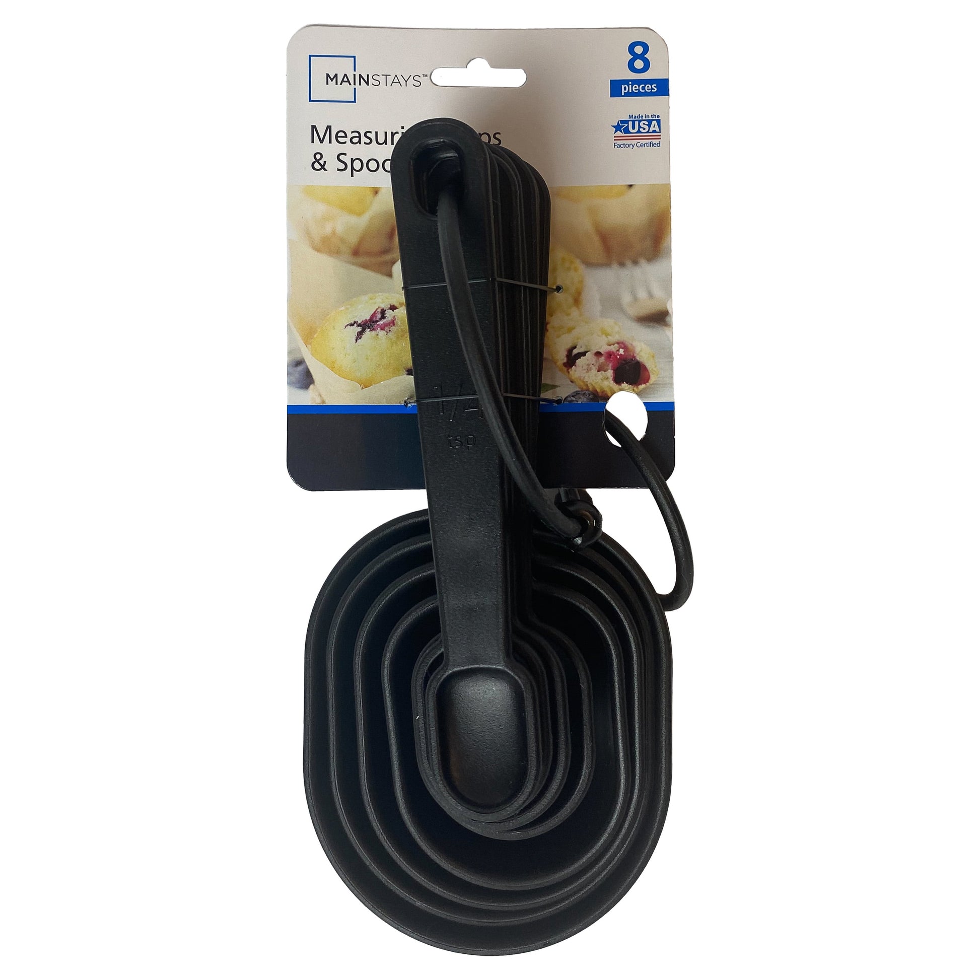 8-Piece Kitchen Measuring Cup & Spoon Set, Raised Measurements, Black, Polypropylene