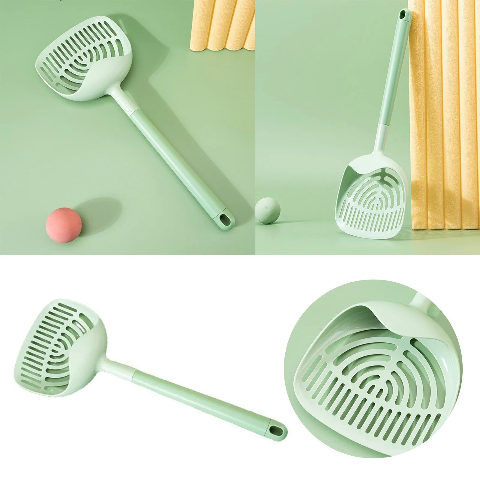 Long Handled Cat Litter Fine Hole Cat Poop Shovel Large Cat Litter Rabbit Hole Foods Cat Attract Additive Bags Pretty Kitty Litter Cat Litter Toilet Small Pet Litter Pellets Cat Garbage,Green