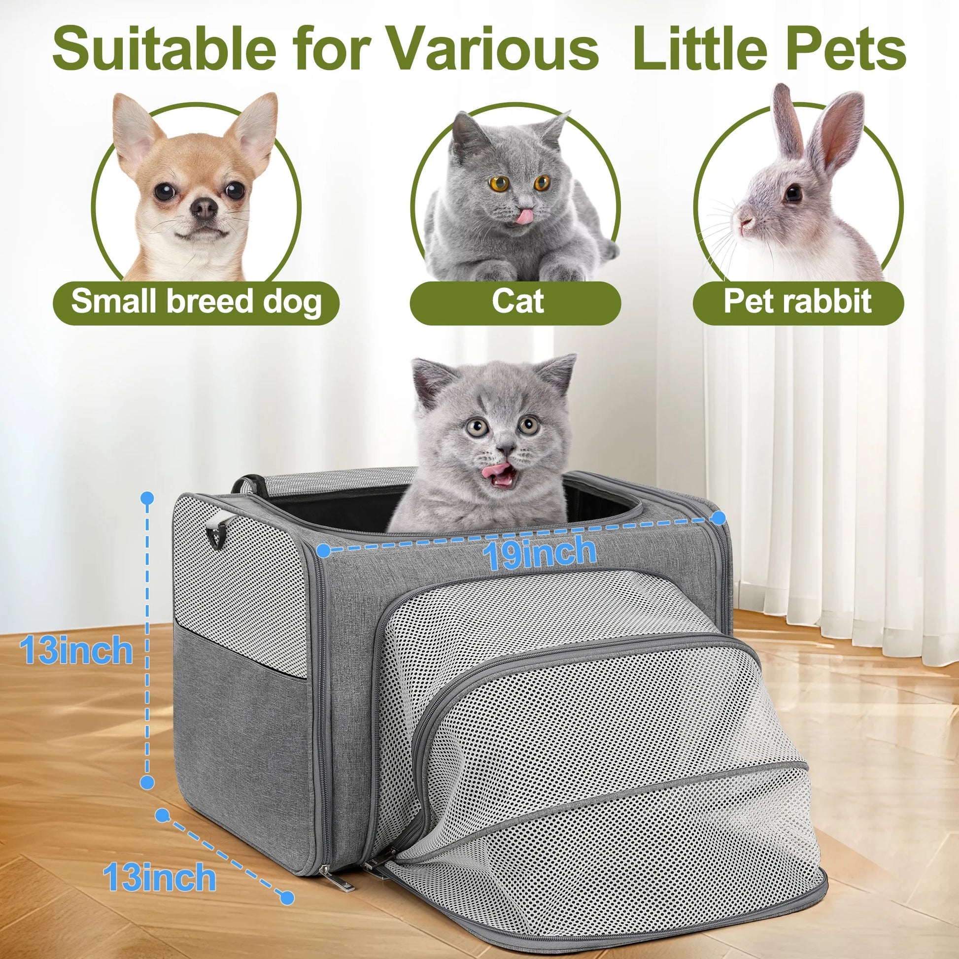 Expandable Soft-Sided Pet Carrier - Airline Approved Collapsible Design for Cats, Puppies, and Small Dogs (19" x 13" x 13")