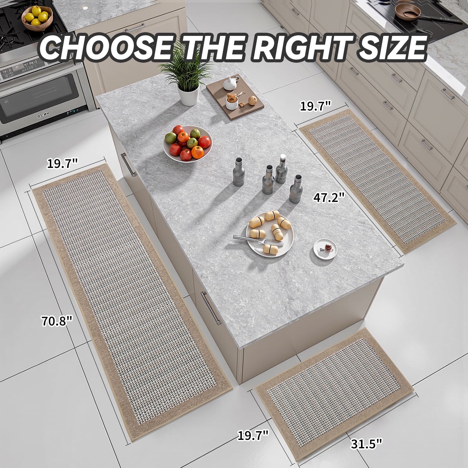 Non-Slip Kitchen Rug, Washable Absorbent Floor Mat, 19.7"X47.2", Brown, for Sink, Laundry, Hallway