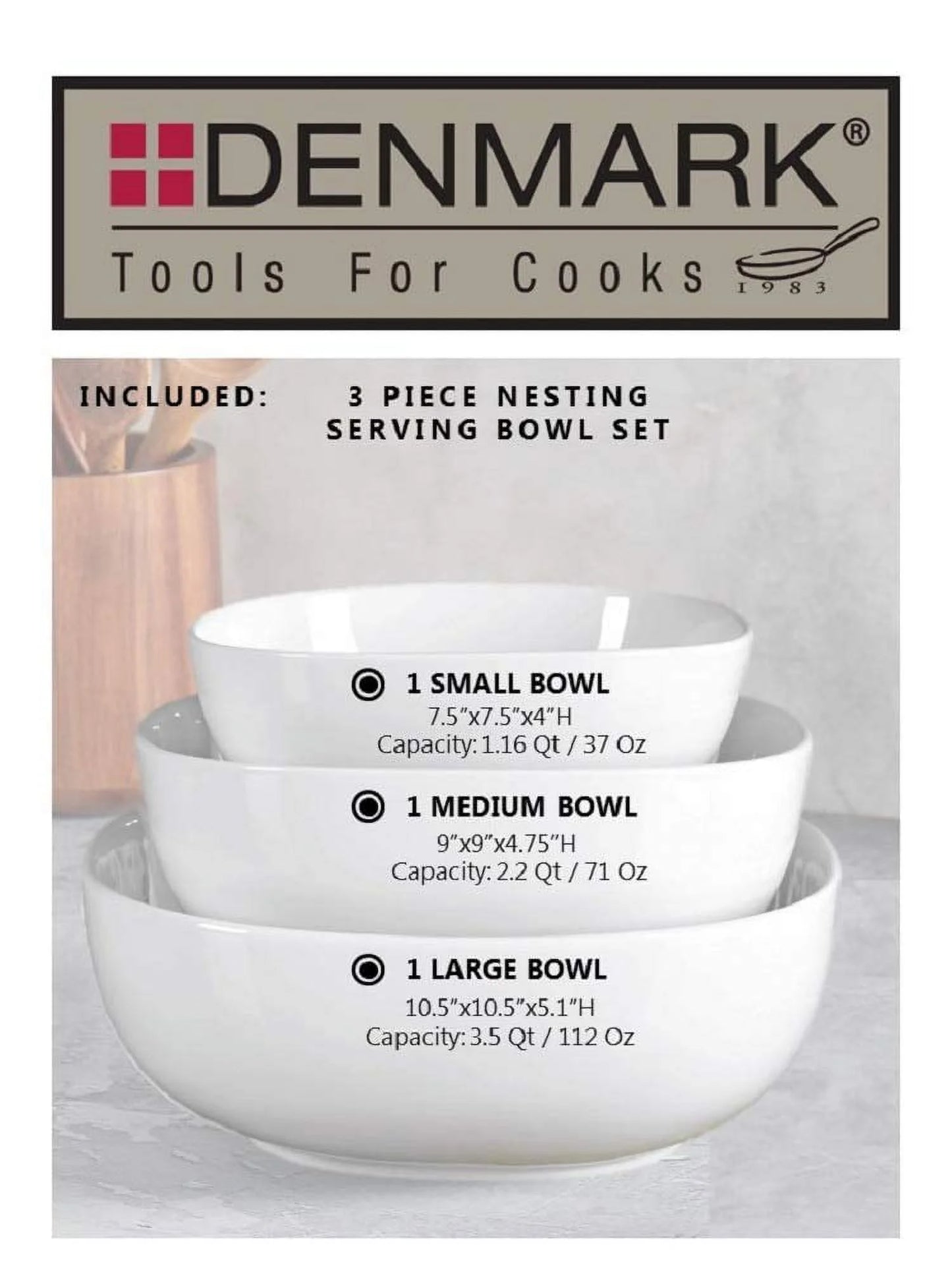3 Piece White Soft Square Serving Bowls