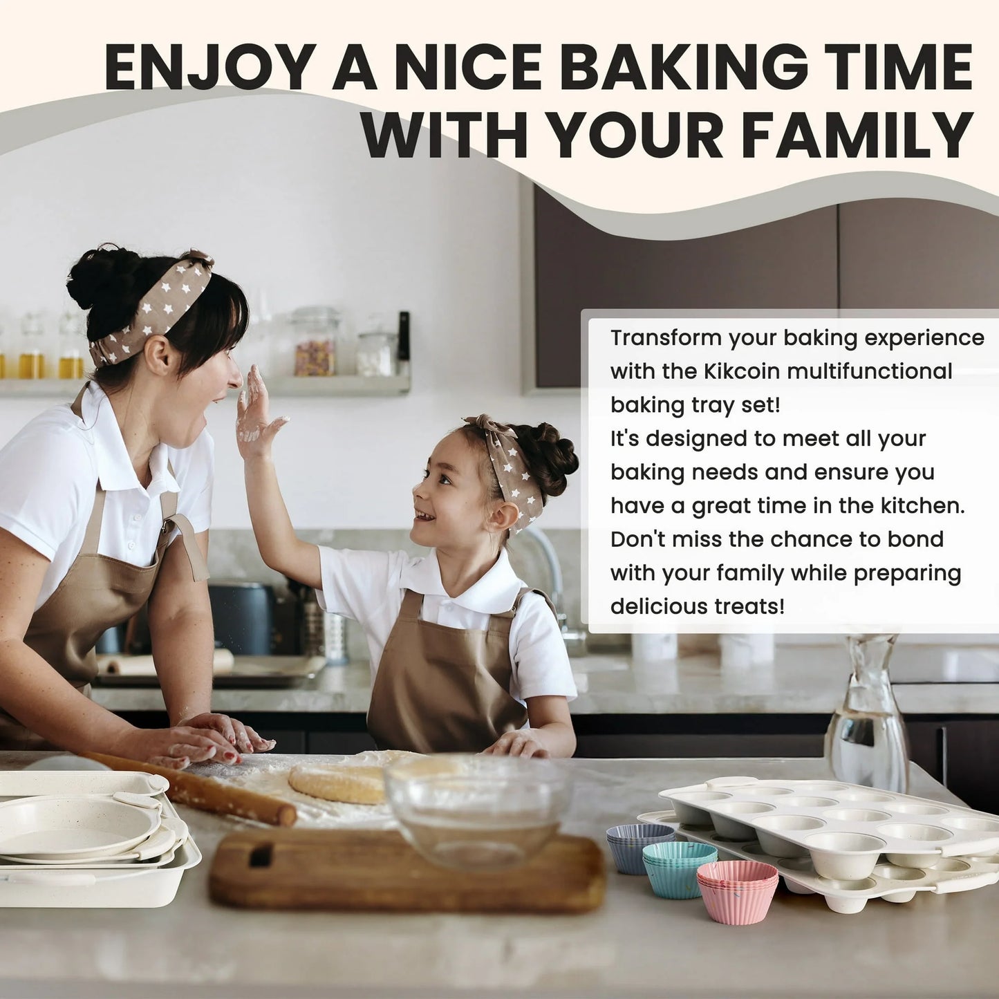 Bakeware Set, 21-Piece Baking Pans Set Kitchen Carbon Steel Baking Sheet Pans with Silicone Handles, Cookie Sheets Nonstick(Beige)