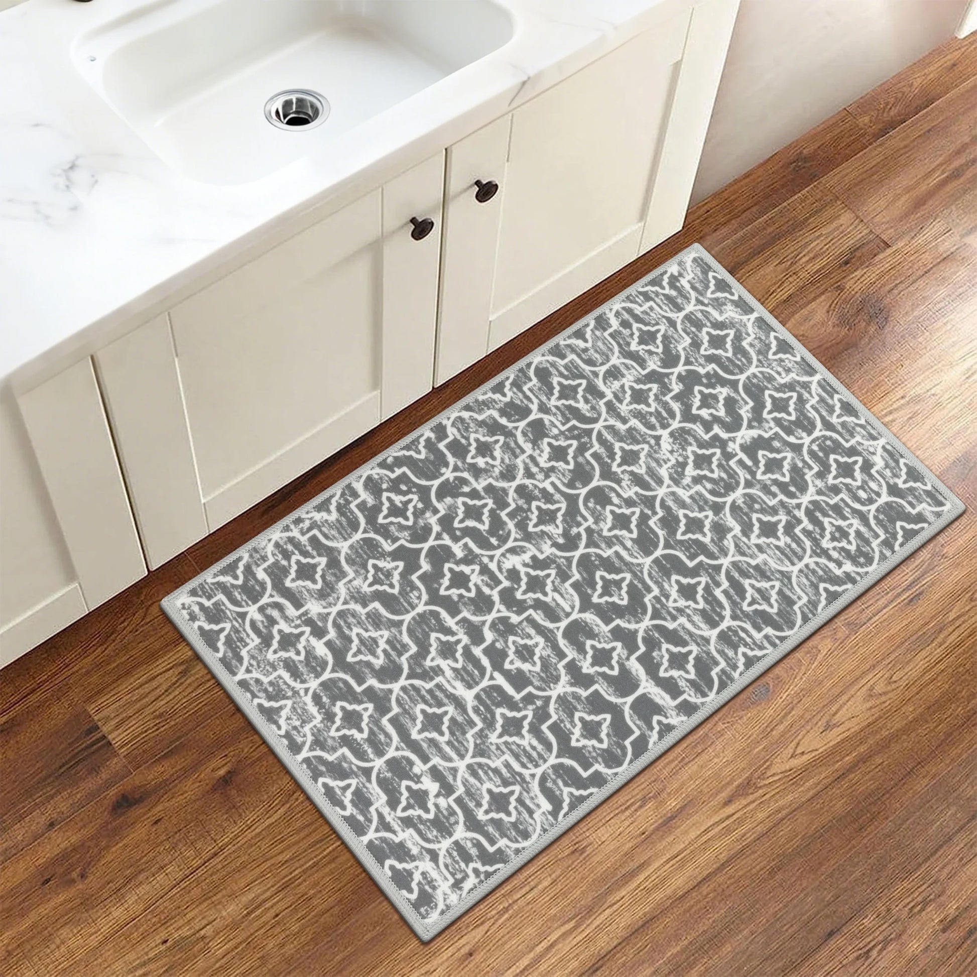 Gray Kitchen Rug Set 3 Piece, Non Slip Machine Washable Mats for Home Floor and Living Room