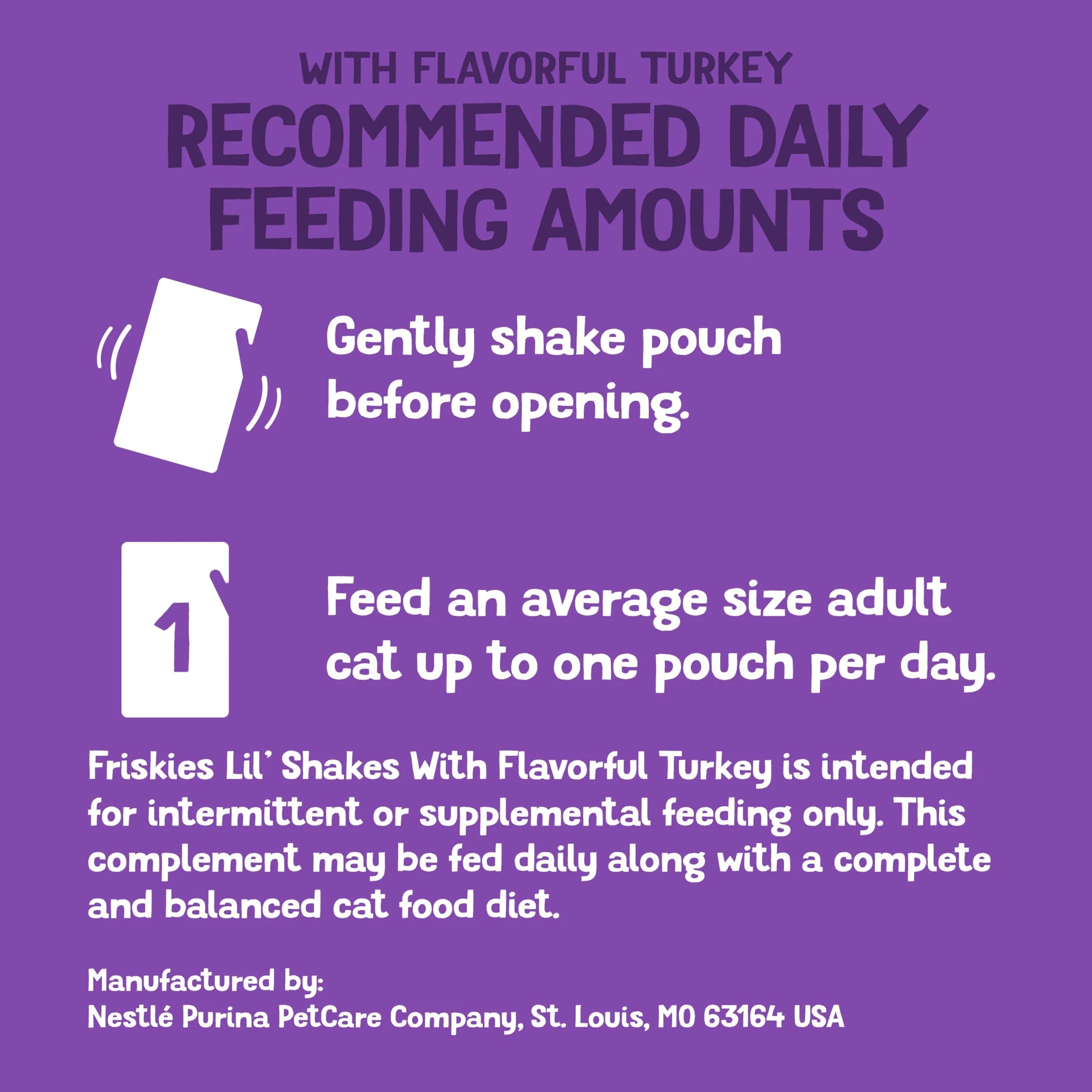 Purina  Lil' Shakes Wet Puree Cat Food Topper, Flavorful Turkey, 1.55 Oz Pouch