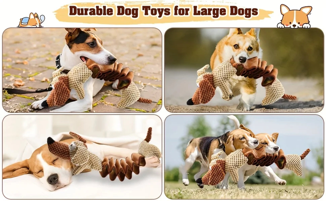 Stretchy Squeaky Plush Dog Toy with Crinkle - No Battery Chew Toy for All Breed Sizes, Durable Pull Play Design