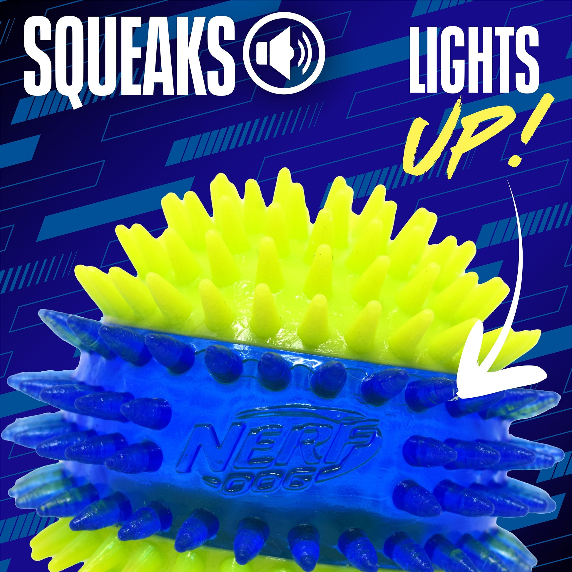 LED Light up Dental Spikes Squeak Ball Dog Toy, 2.7 Inch