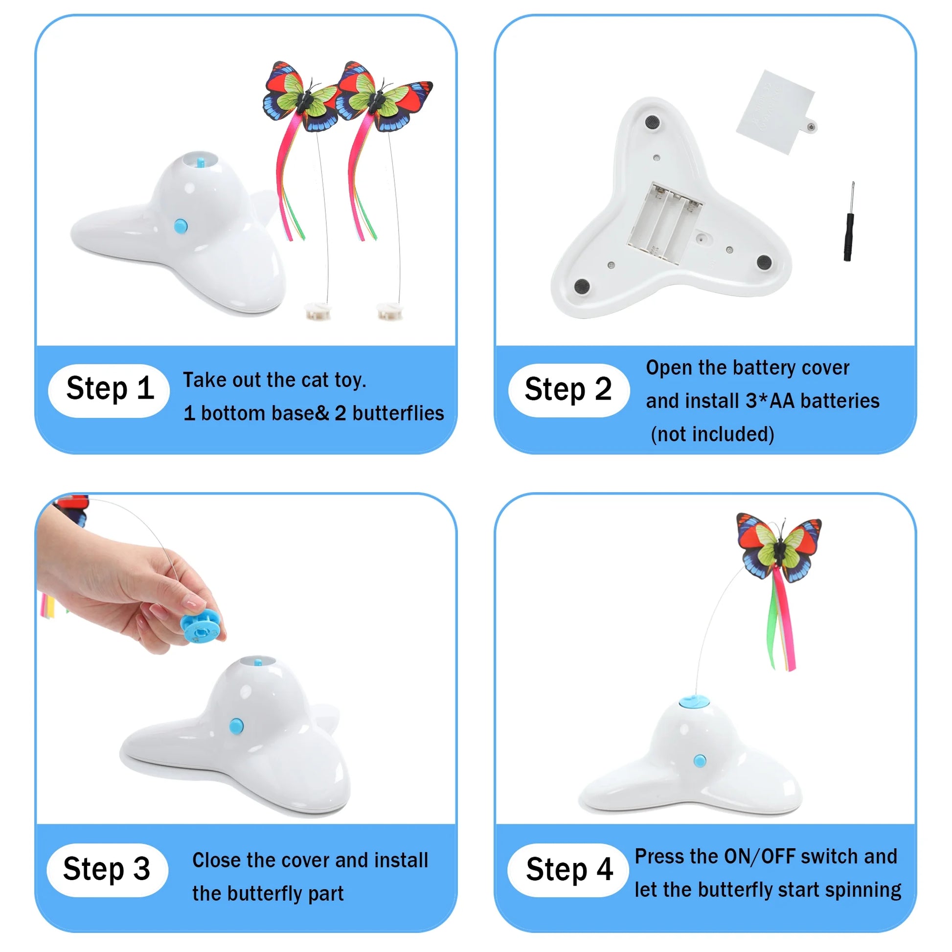 Cat Toys Interactive Butterfly Kitty Toy Automatic Self Playing Kitten Companion Electric Rotating Teaser Butterfly for Indoor Kittens(White)