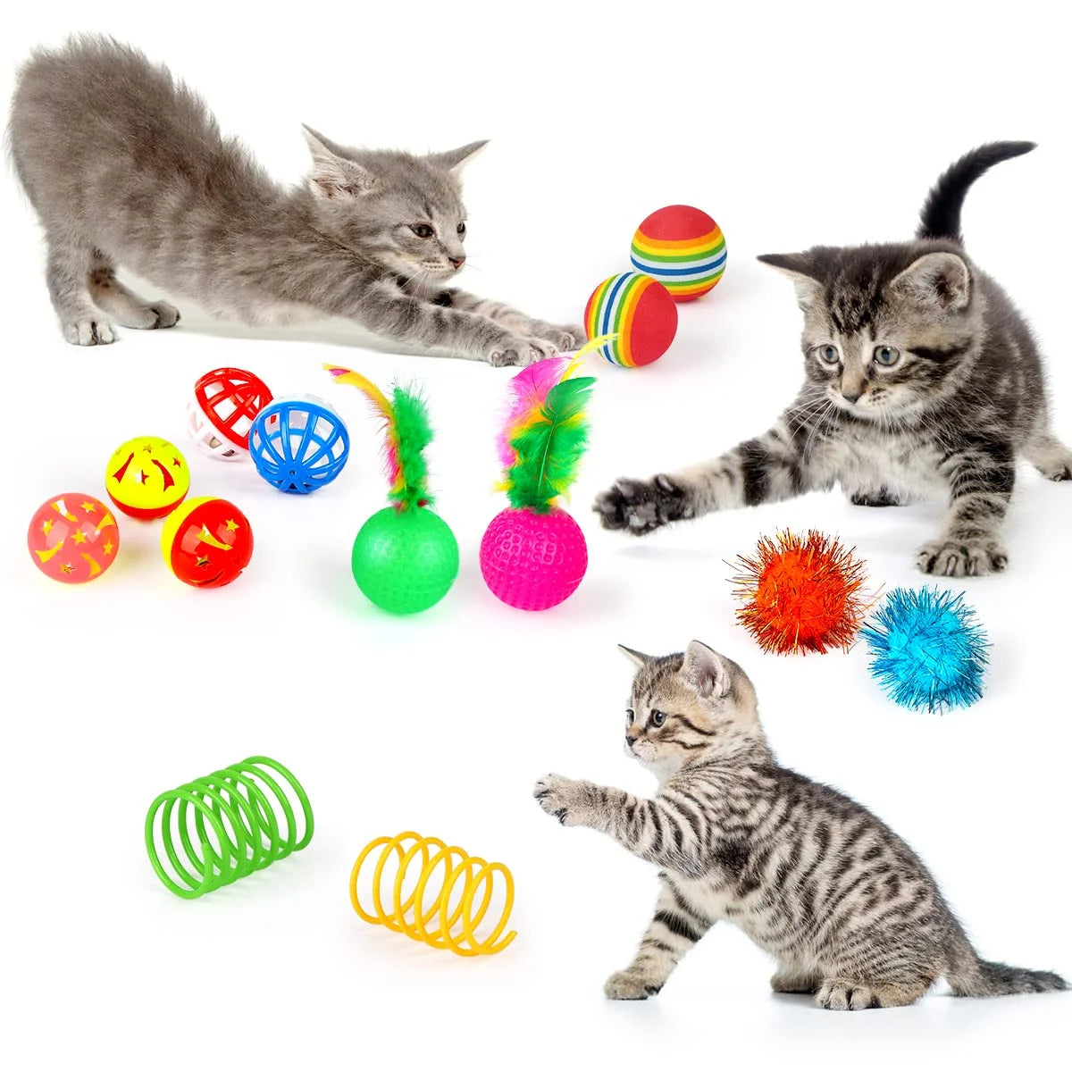32-Piece Interactive Cat Toy Set with Catnip, Rainbow Tunnel, Feather Teasers, and Spring Toys for Kittens and Cats