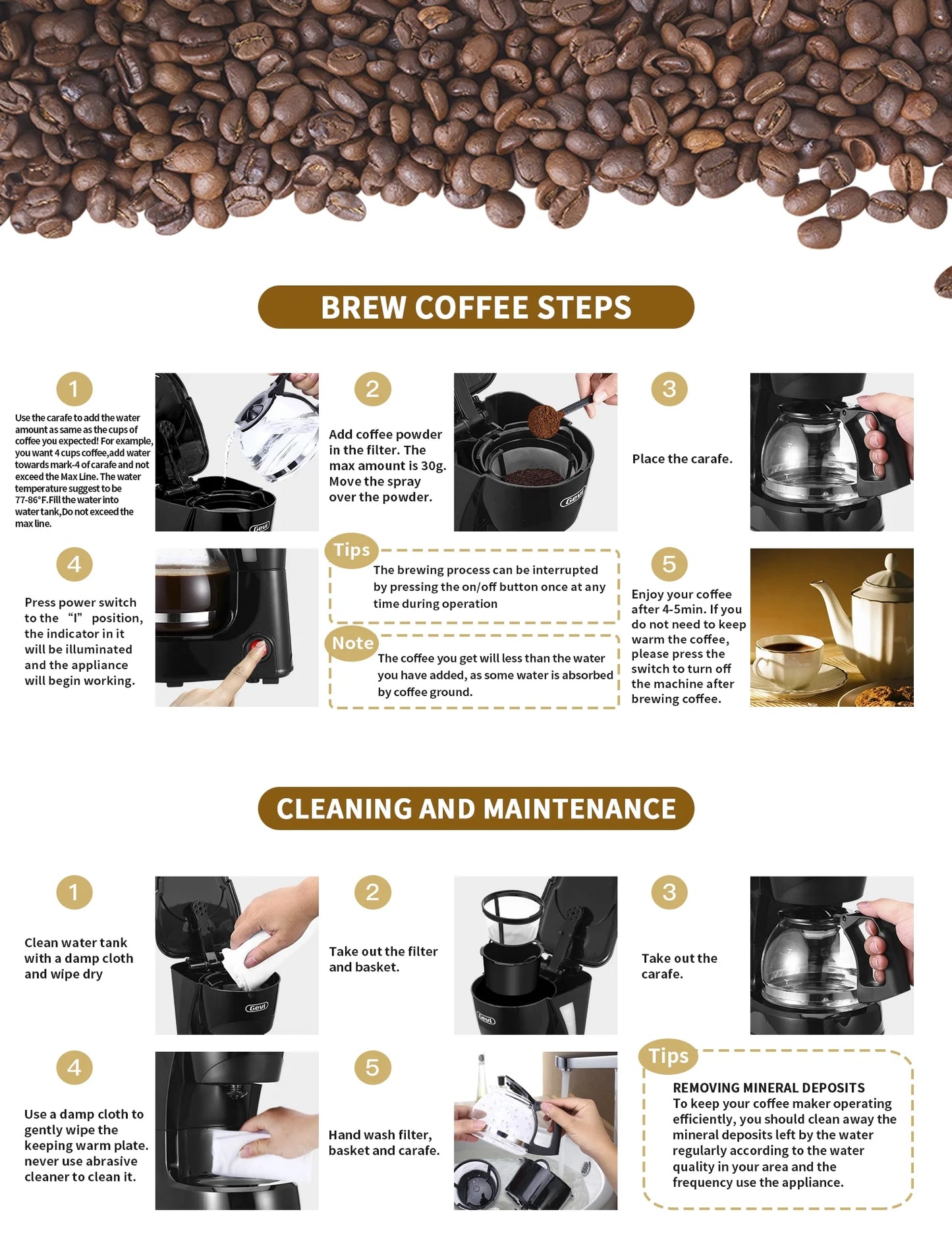 4 Cup Automatic Drip Coffee Maker with Reusable Filter, One Button Control New Condition, 600Ml, Black