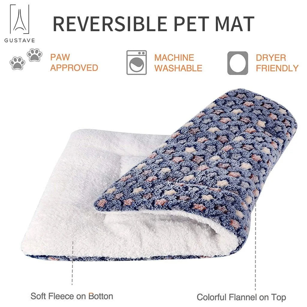 design Large Dog Pet Sleep Mat Soft Warm Reversible Fleece Crate Bed Mat Kennel Pad Cage Cushion for Large Small Medium Dog Cat "Blue, S"