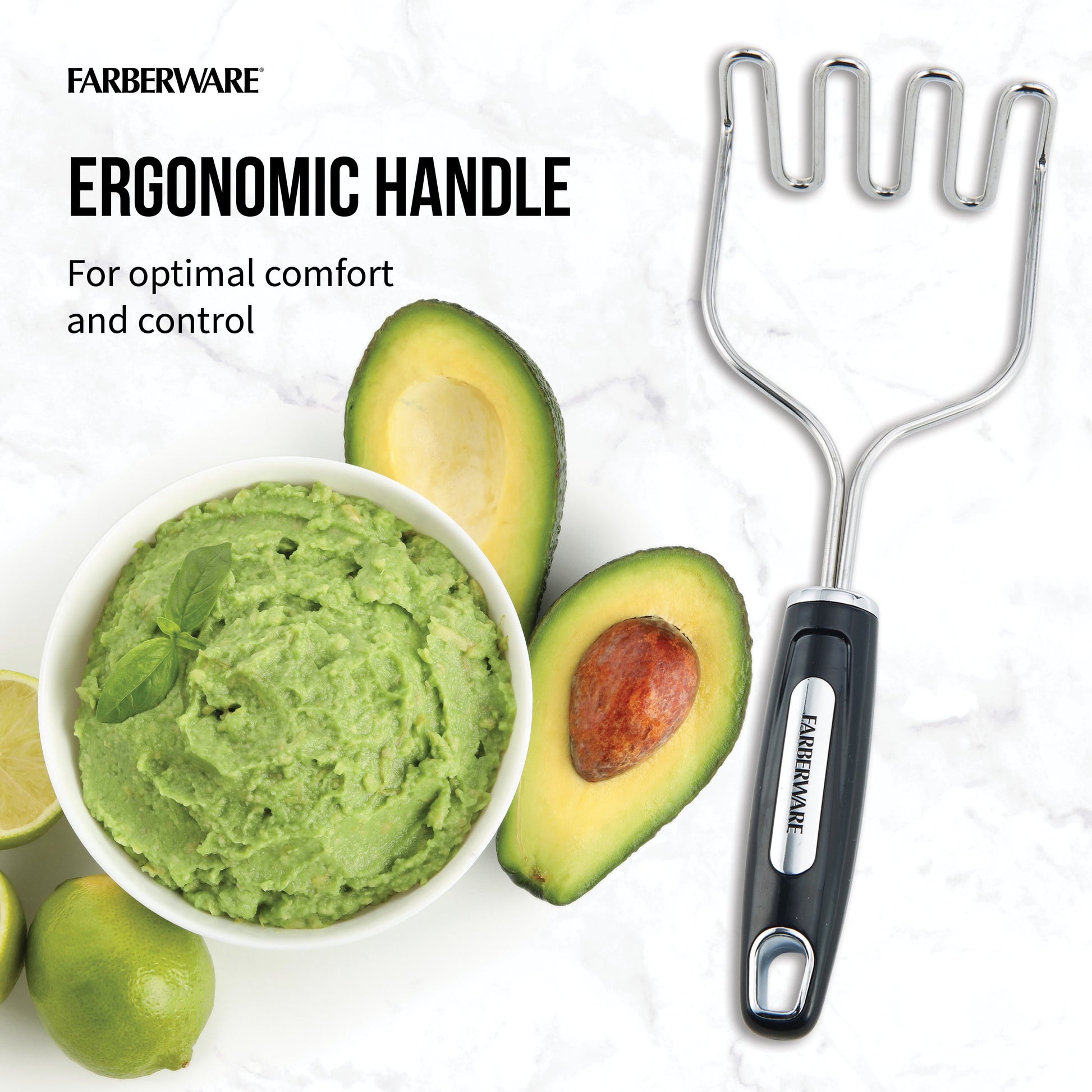 Professional Stainless Steel Potato Masher with Black Handle