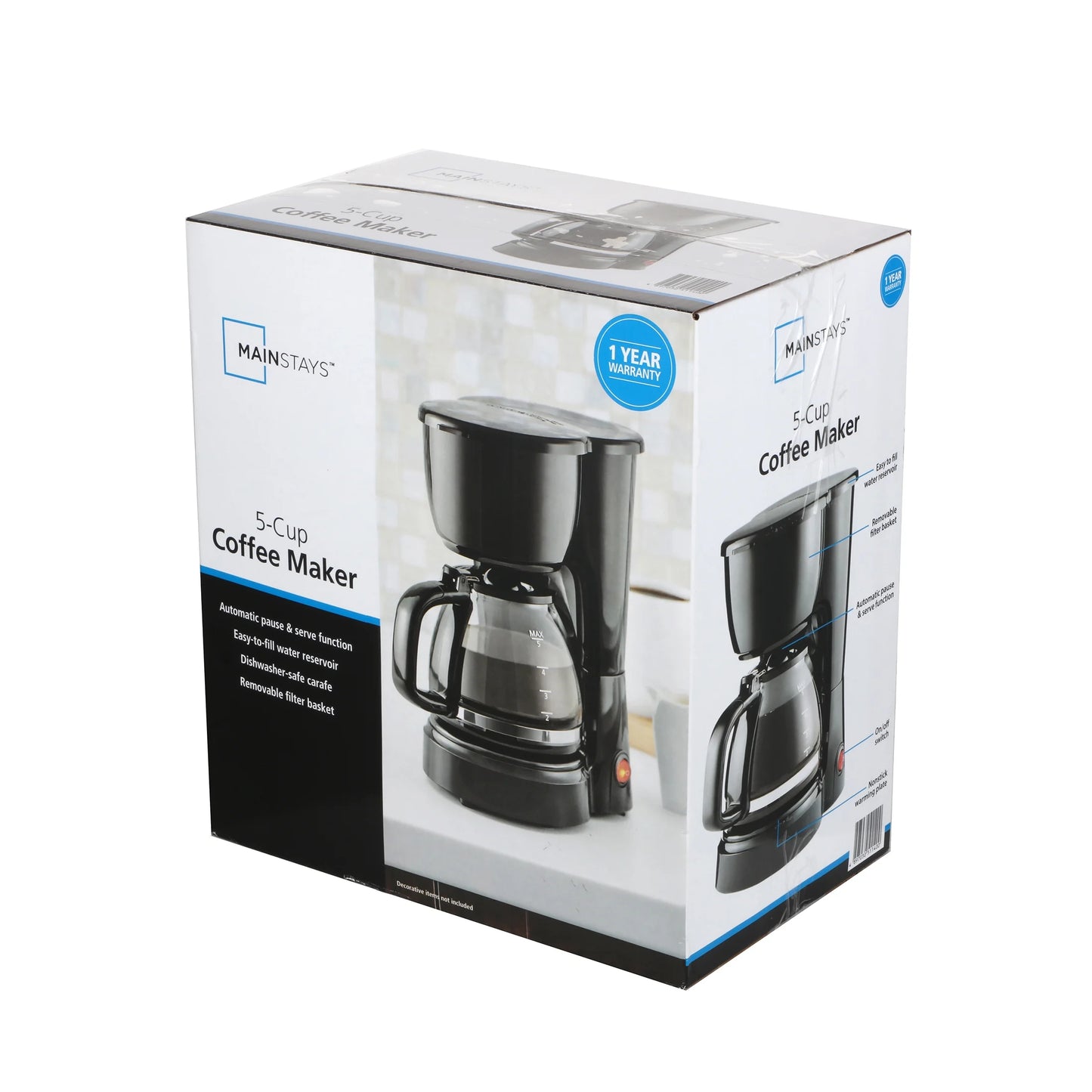 5-Cup Drip Coffee Maker Black, New