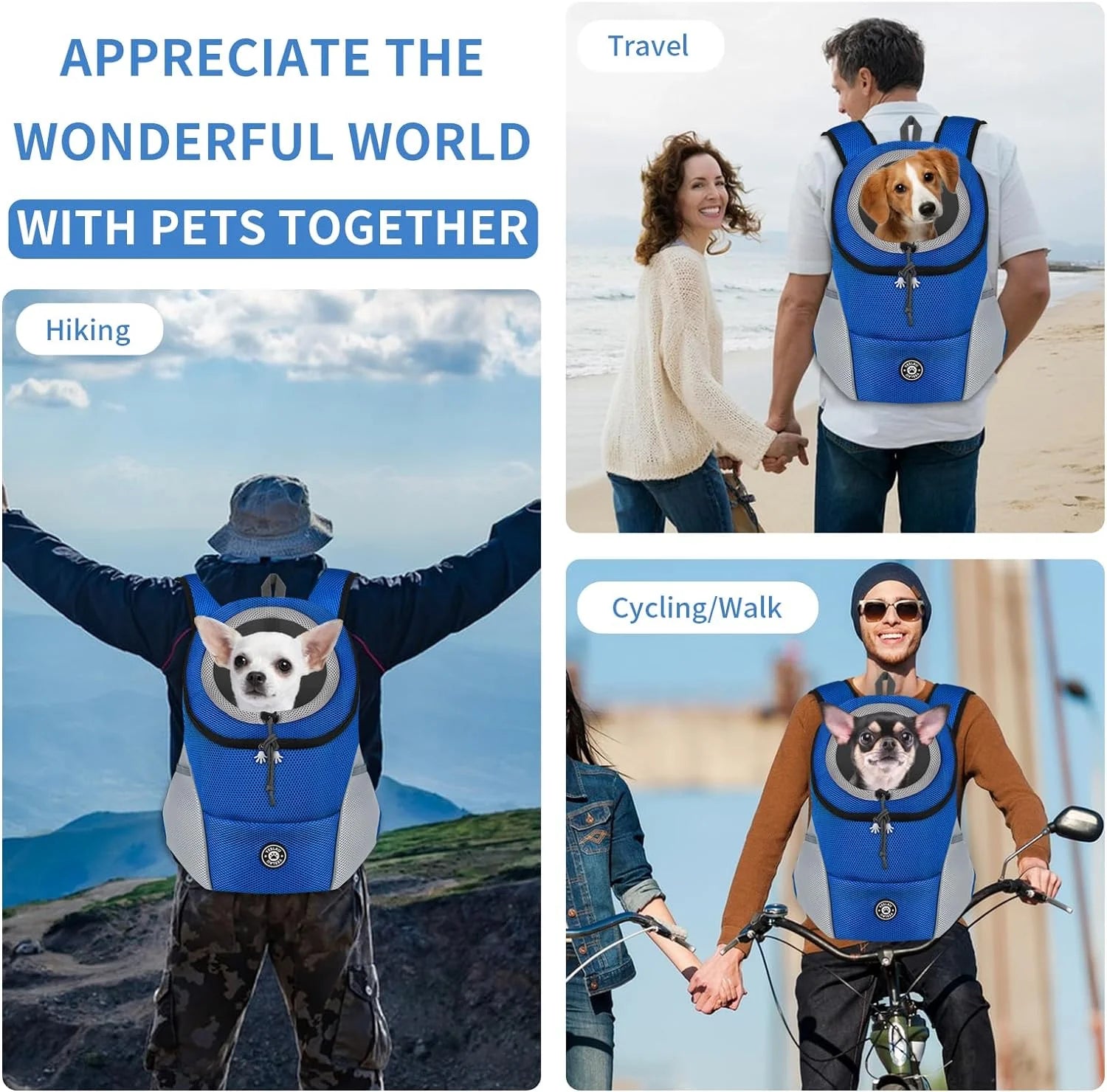 Pet Dog Carrier Backpack with Safety Reflective Strips for Outdoor Travel, Hiking, and Cycling for Dogs and Cats