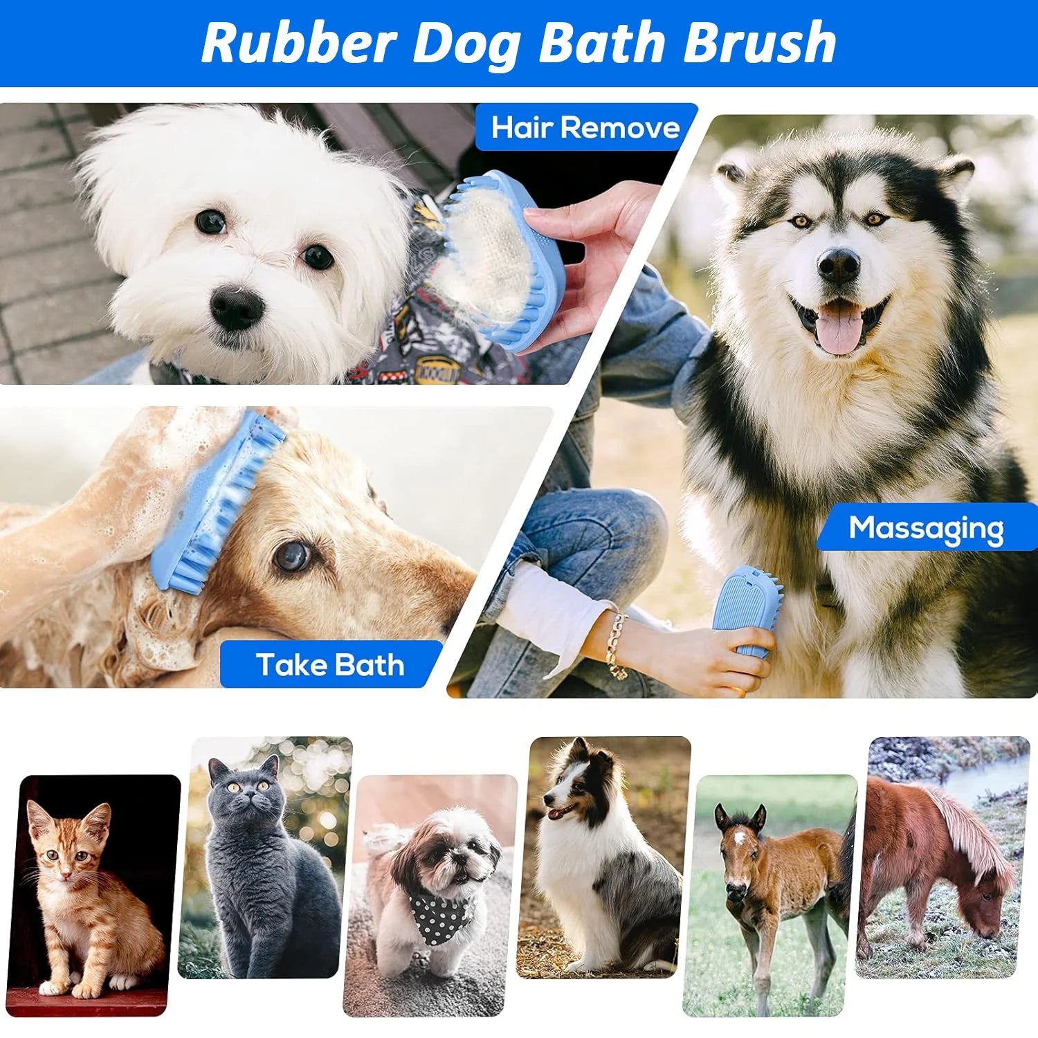 3 Pack Dog Bath Brush, Dog Washing Brush for Short Long Haired Dogs Cats, Dog Scrubber for Bath, Pets Shower, Massaging & Grooming
