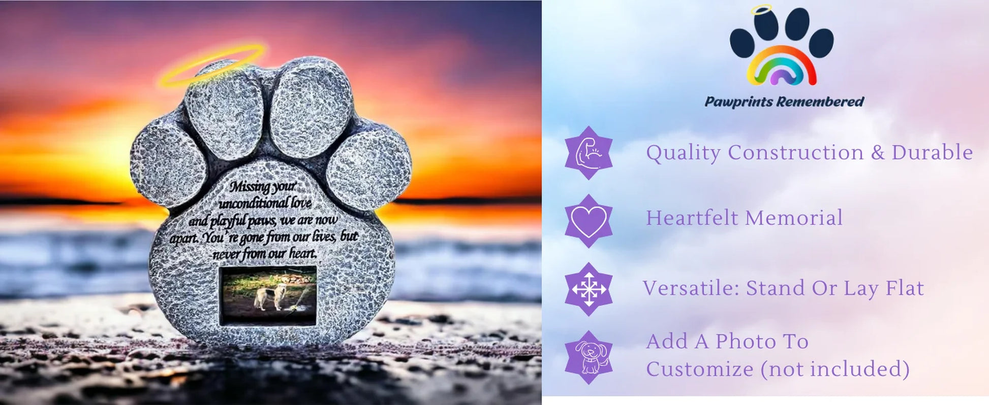 - Paw Print Pet Memorial Stone - Outdoor Garden Picture Frame