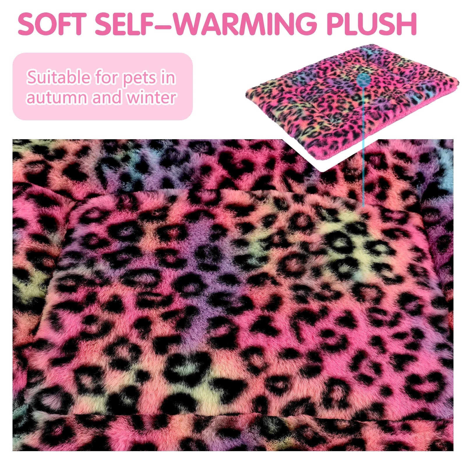 Pet Bed Crate Mat Reversible Pad for Cats Dogs Leopard Pattern, Small, Washable