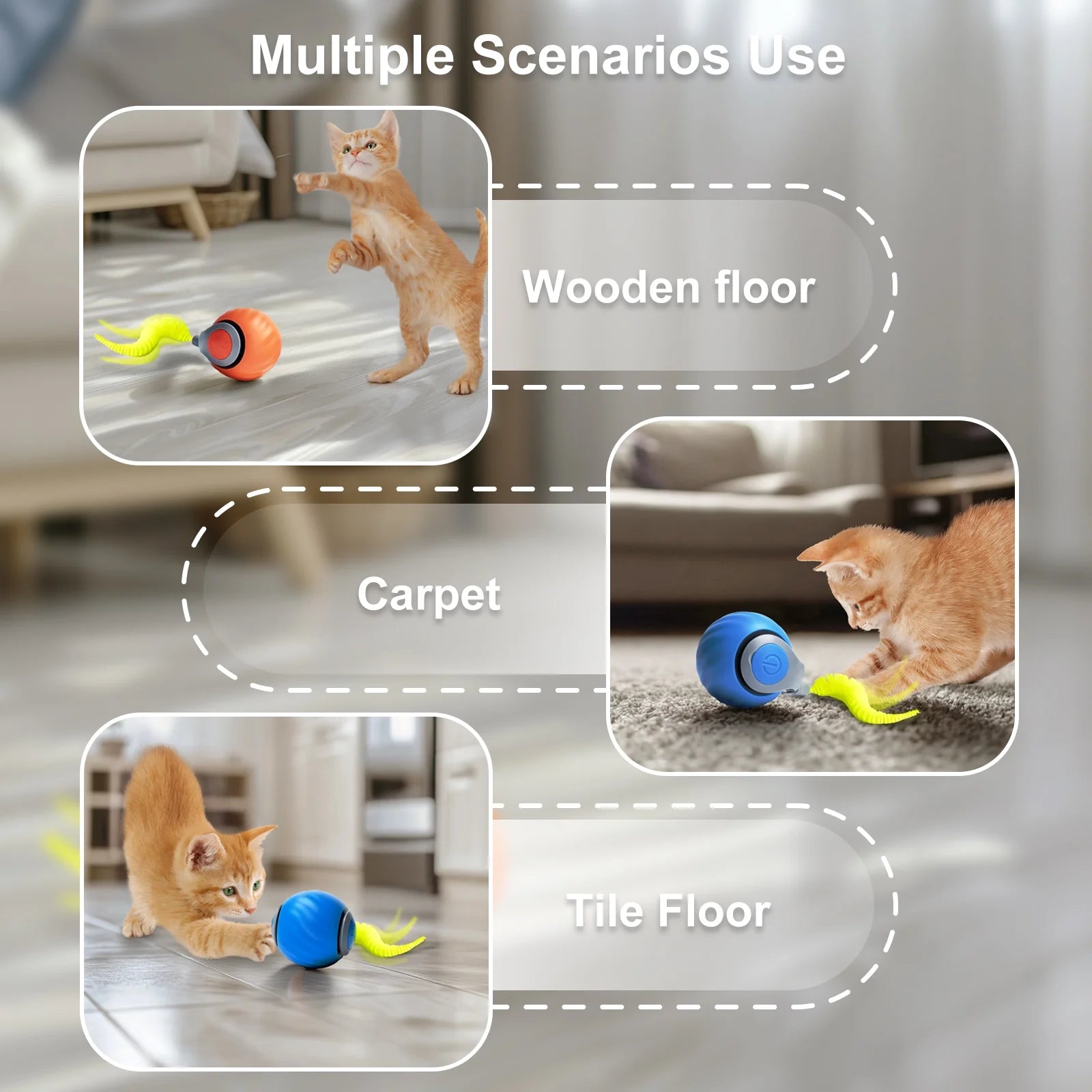 Smart Interactive Cat Toy Balls - Rechargeable with Two Speed Settings for Indoor Cats, 2-Pack (Blue & Orange)