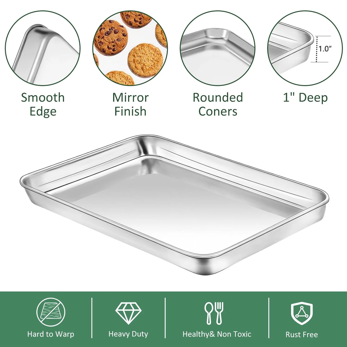 Baking Sheet with Rack Set (2 Pans + 2 Racks), 10.5” X8” X1” Stainless Steel Baking Pan Tray with Cooling Rack, Nonstick Cookie Sheet, Warp Resistant & Heavy Duty & Rust Free