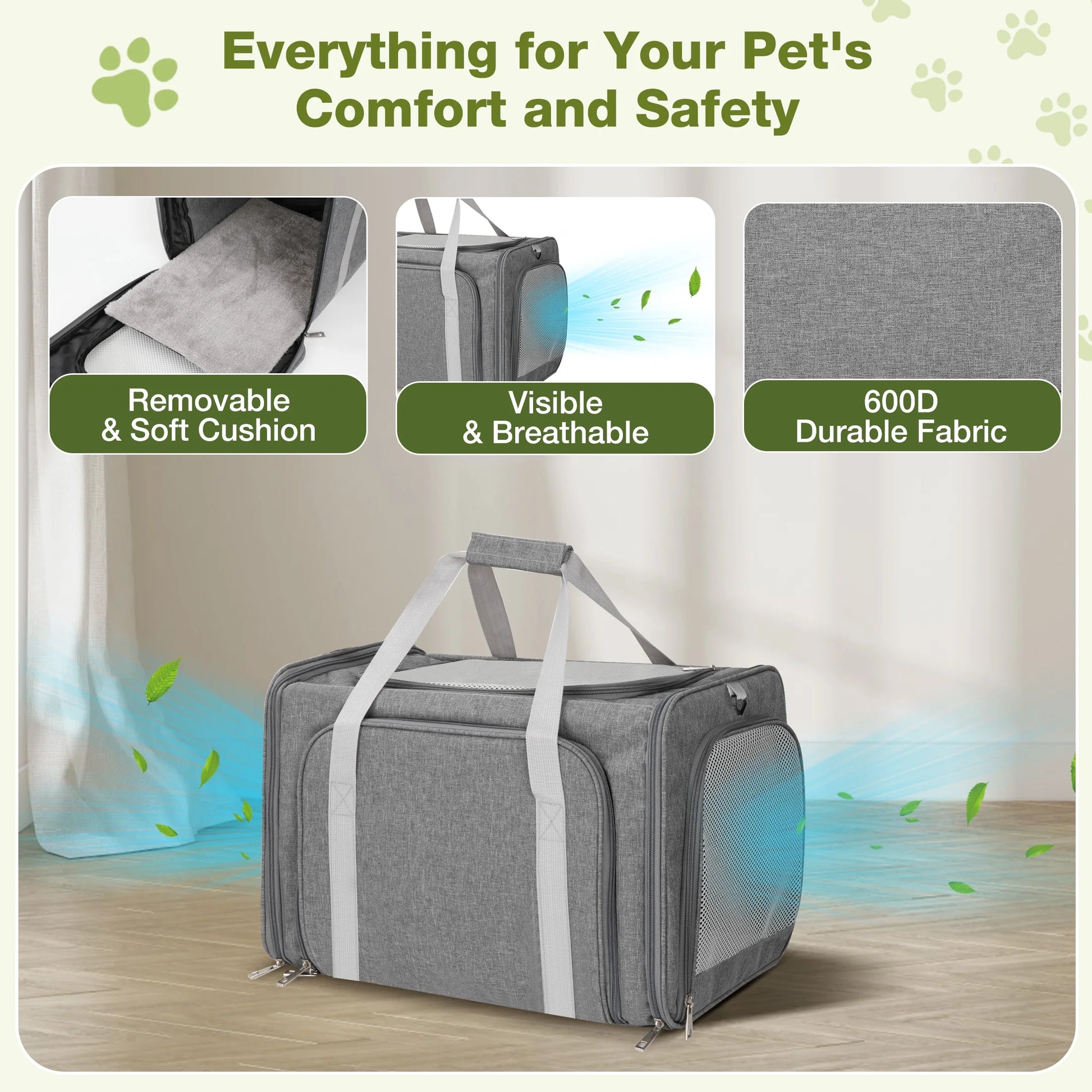 Expandable Soft-Sided Pet Carrier - Airline Approved Collapsible Design for Cats, Puppies, and Small Dogs (19" x 13" x 13")