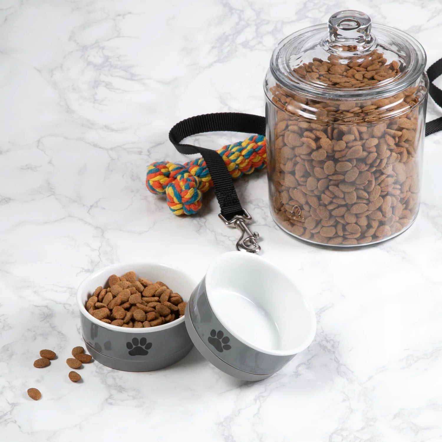 Dishwasher Safe Ceramic Pet Bowls, Small 4.25"x2", Gray/Black, Set of 2