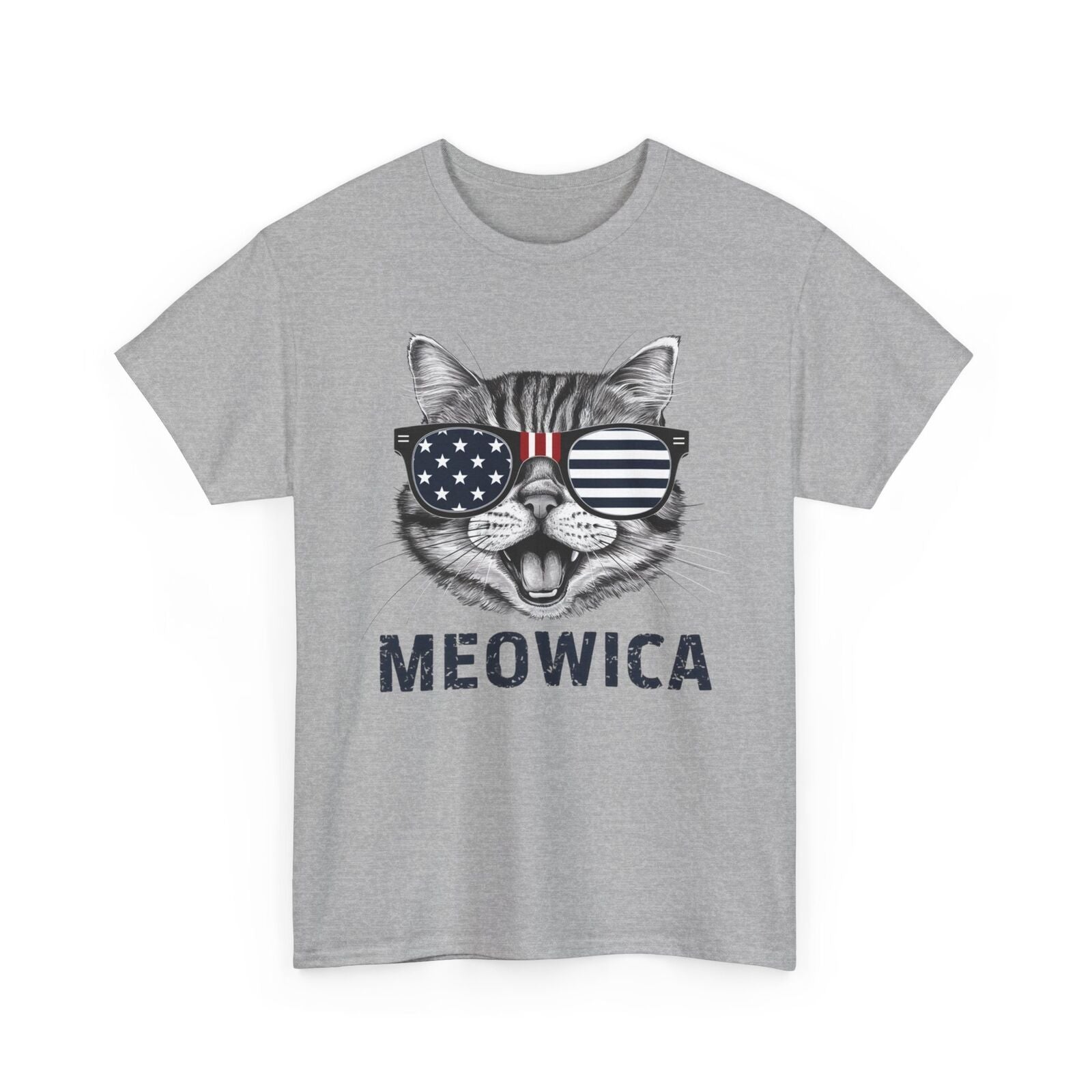 4Th of July Meowica American Flag USA T-Shirt - Novelty Cat Graphic Tee