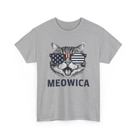 4Th of July Meowica American Flag USA T-Shirt - Novelty Cat Graphic Tee