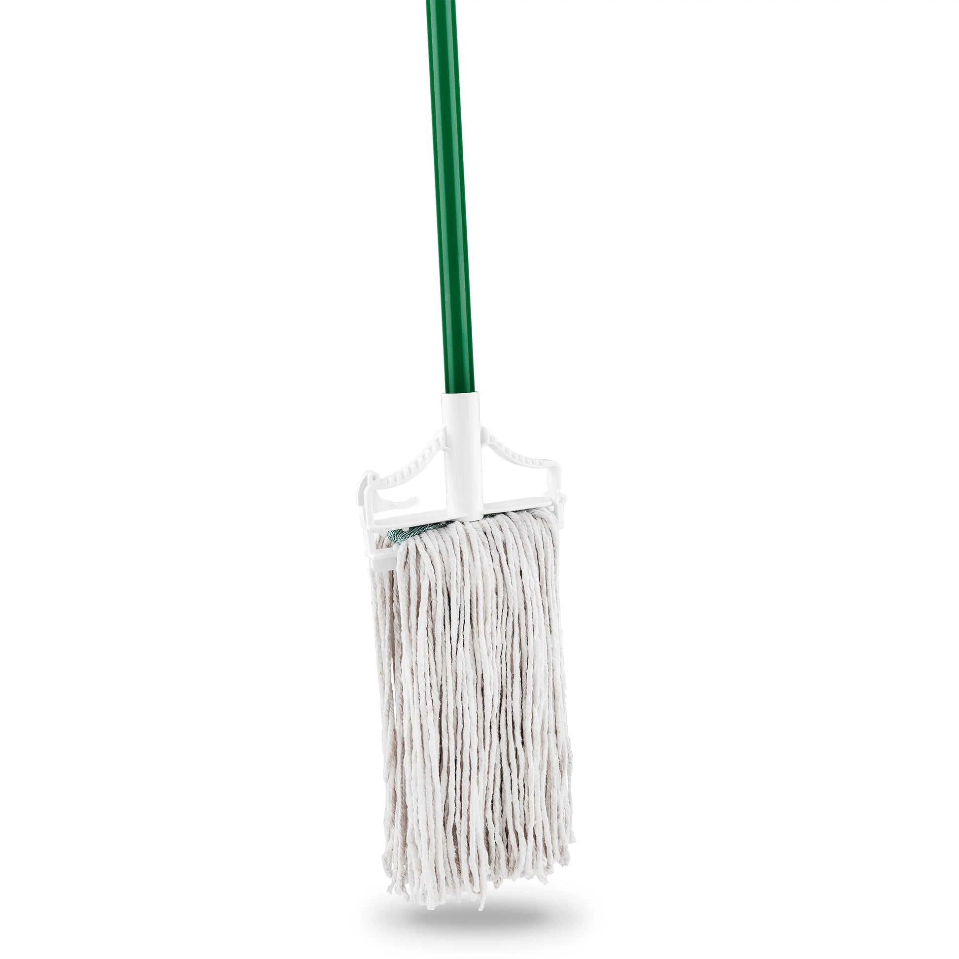 Household Wet Mop Cotton Blend Cut End Steel Handle Green White