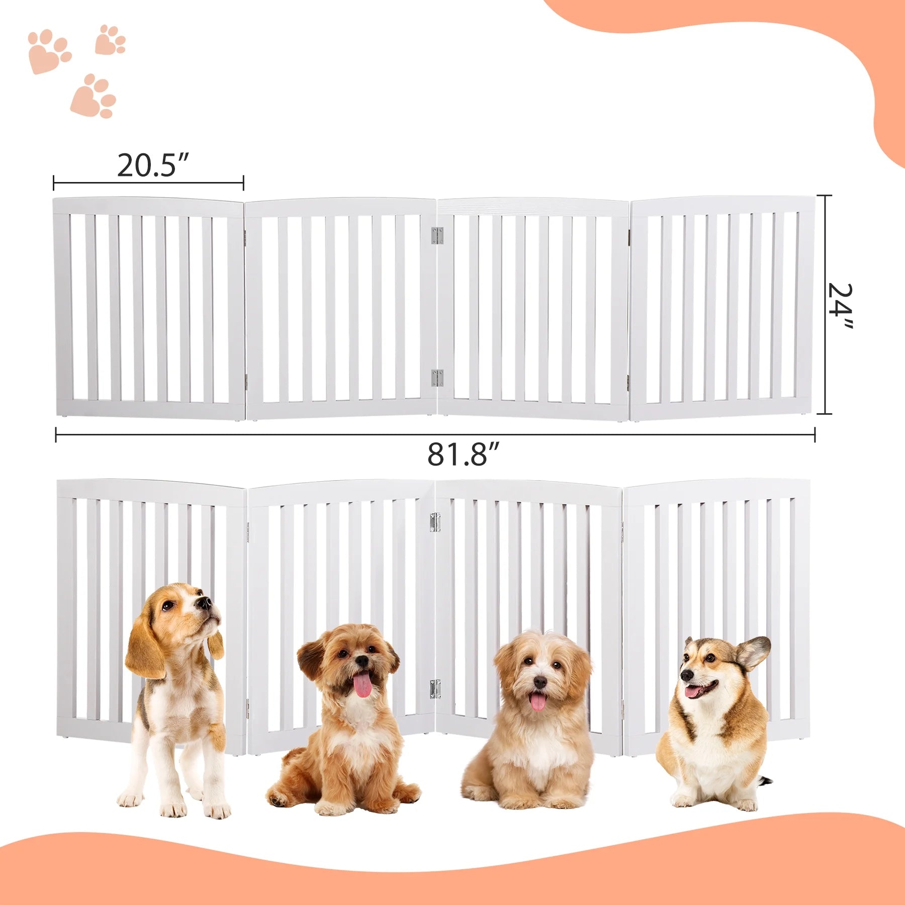 4-Panel Foldable Pet Dog Gate - 24-Inch Tall Fence for Doorways and Stairs, White