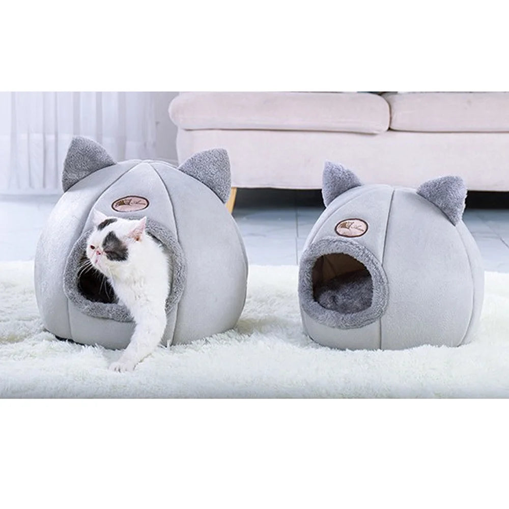 Pet Tent Cave Bed for Cats/Small Dogs Self-Warming 2-In-1 Cat Tent/ Bed/Cat Hut with Removable Washable Cushion, Comfortable Pet Sleeping Bed