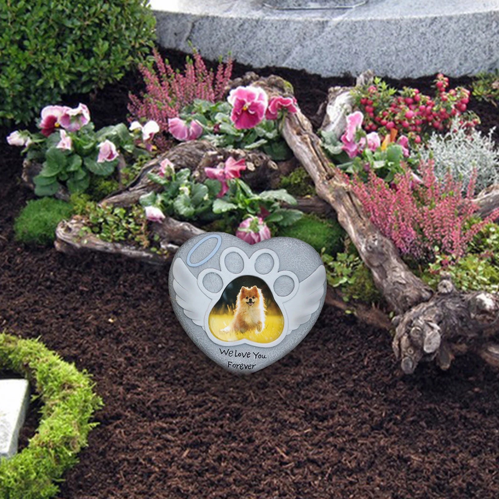 Pet Memorial Stones for Dog or Cats,Dog Memorial Stones with Photo Frame,Loss of Dog Sympathy Gift Indoor Display,Pet Grave Markers Dog Bereavement Gifts Outdoor Tombstone Heart Shaped Carve