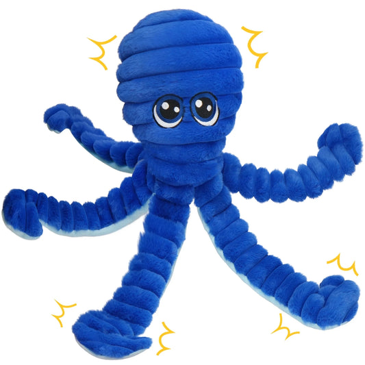 Extra Large Crinkle Squeaky Dog Chew Toy for Large Dogs - 27” Blue Octopus