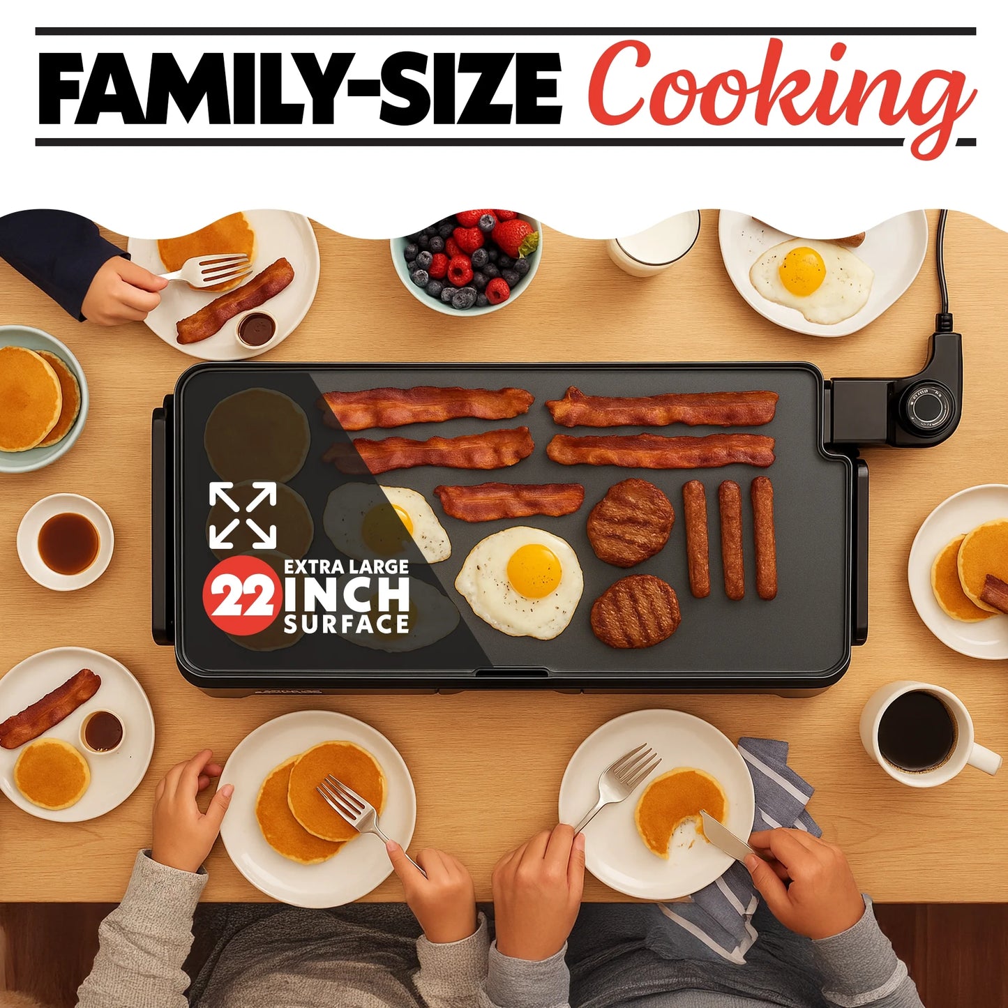 22 Inch Ceramic Nonstick Electric Griddle with Adjustable Temperature, Gray