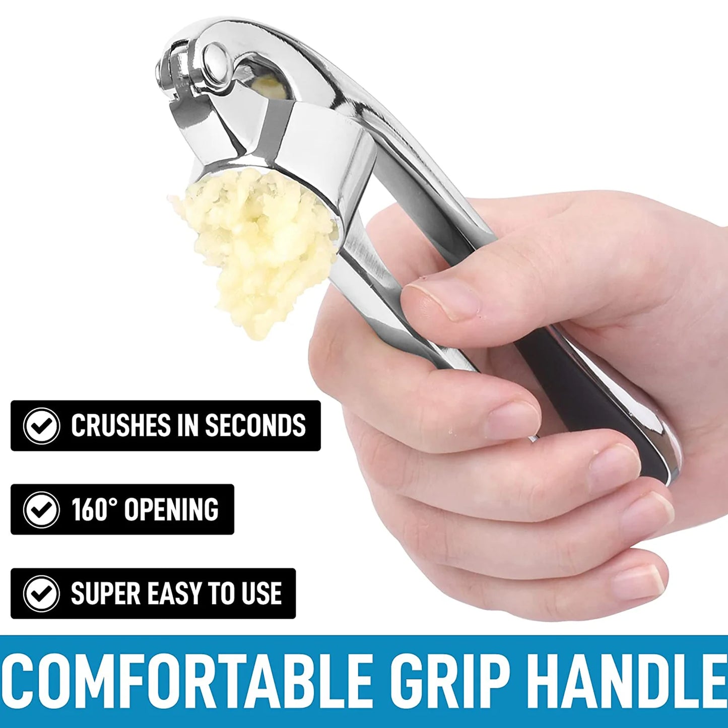 Garlic Press and Mincer Stainless Steel Easy Squeeze Pressed Garlic Crusher with Handle