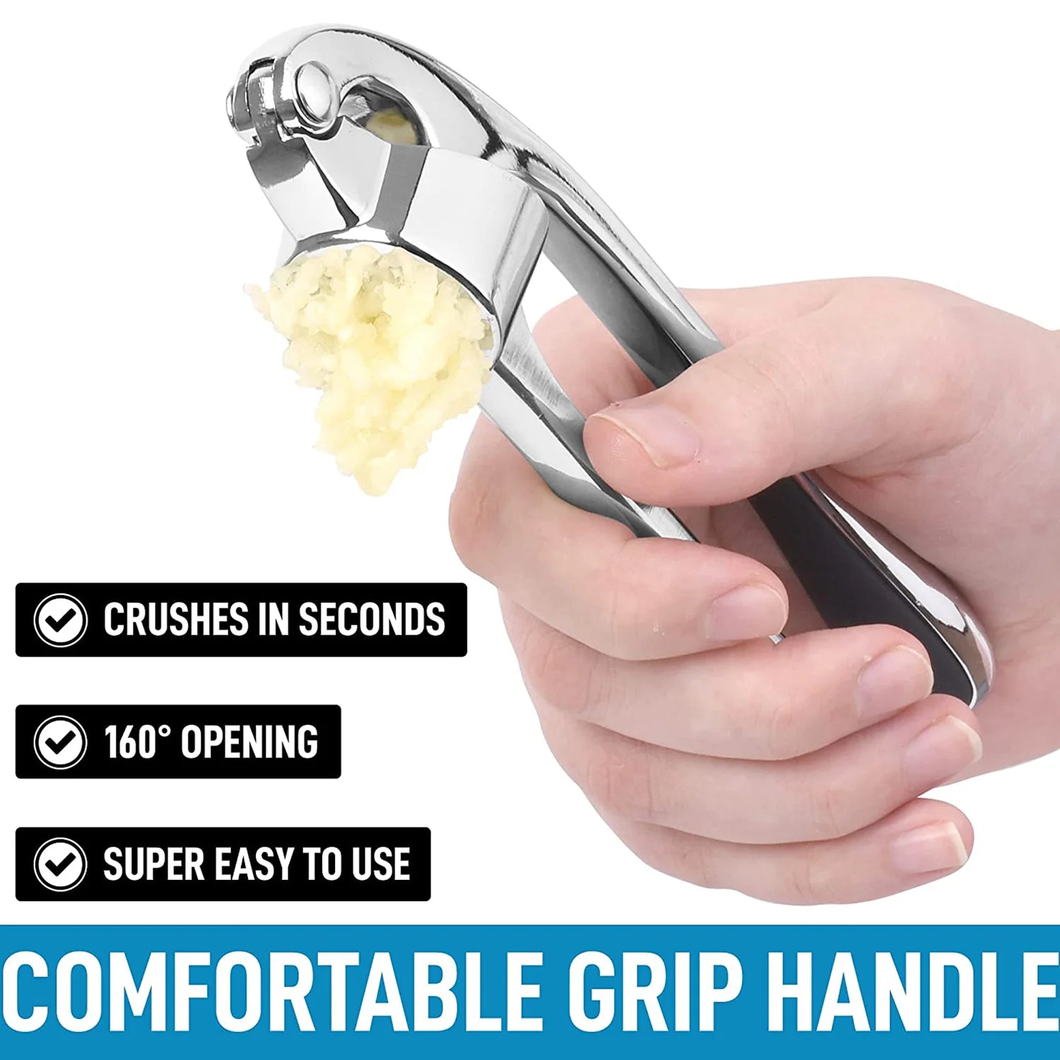 Garlic Press and Mincer Stainless Steel Easy Squeeze Pressed Garlic Crusher with Handle
