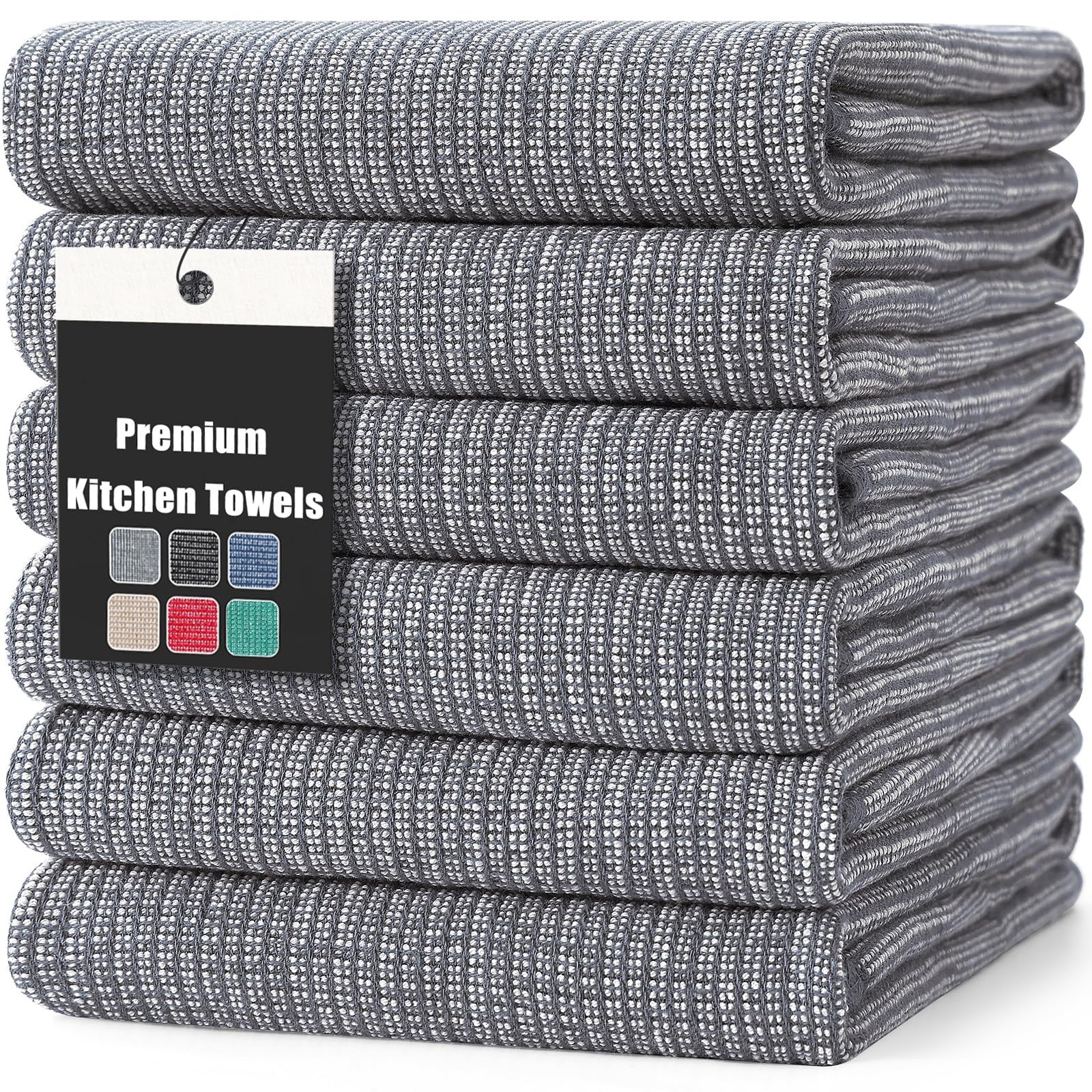 Premium Kitchen Towels(18"X 28", 6 Pack), Large Cotton Kitchen Hand Towels, Grey