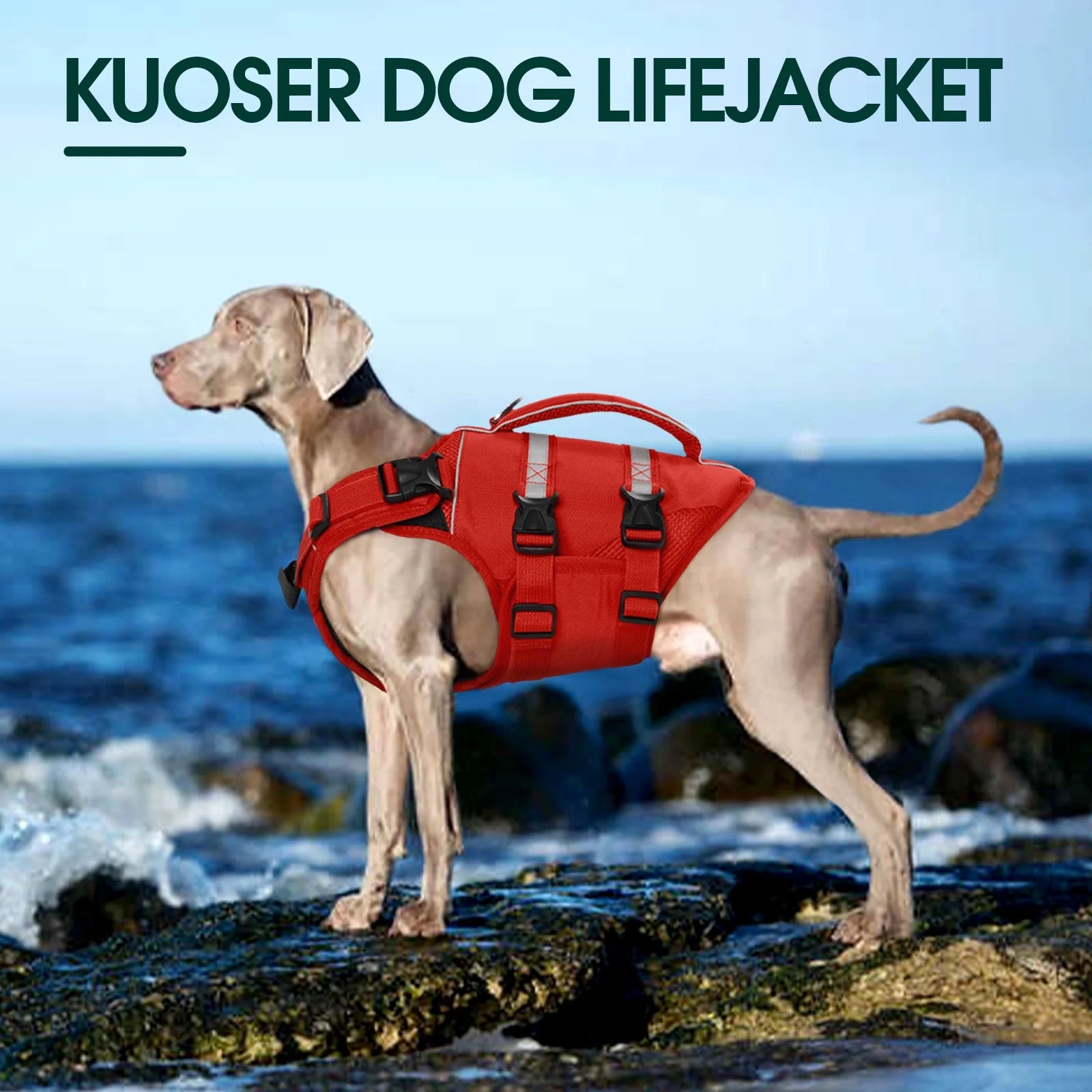 High-Floatation Dog Life Jacket for Swimming and Boating, Red, Size L