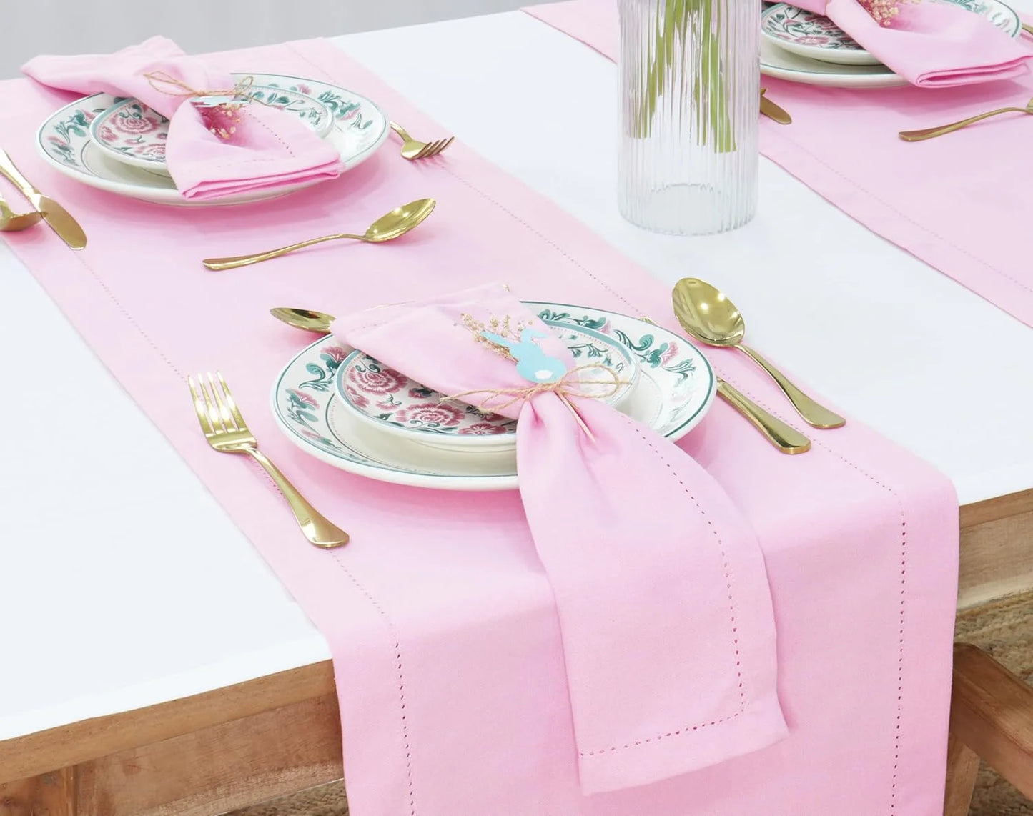 Hemstitch Cloth Napkins Set of 10, 18X18 Inches, Dinner Table Decorative - Blush Pink