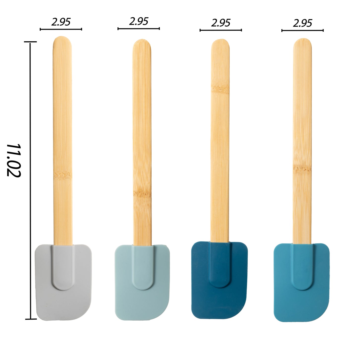 Colorful Silicone Spatulas Set 4 with Bamboo Handles, Blue