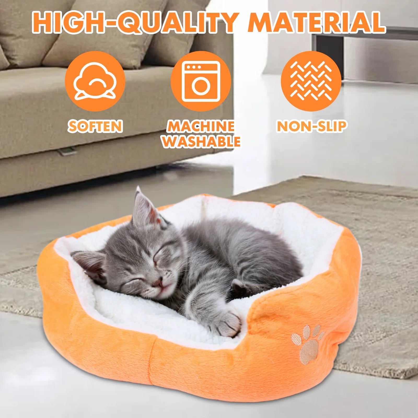 Dog Beds for Small Dogs Puppy Bed Pet Cats Bed with Removable Cushion for Indoor Cats Dogs, Orange
