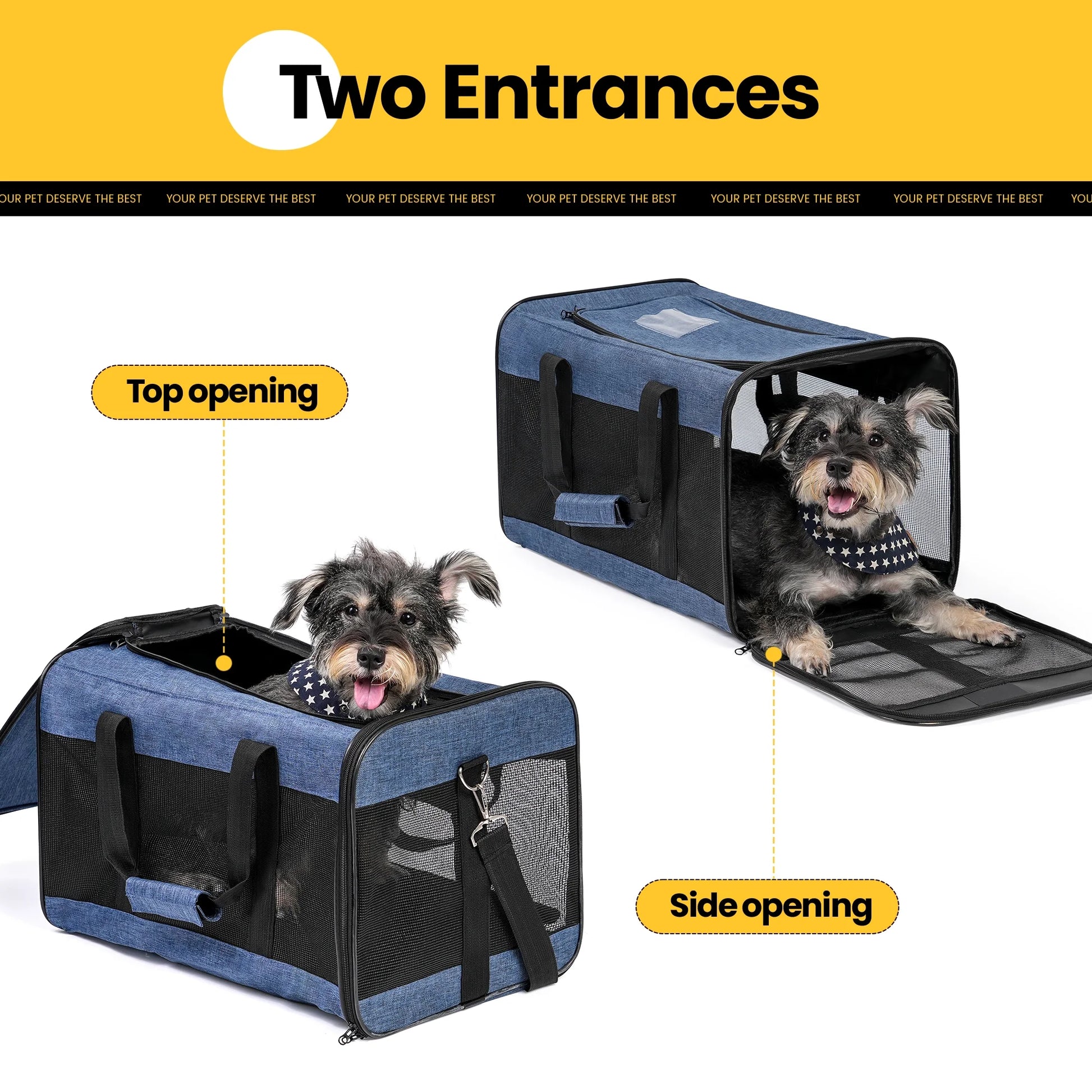 Large Pet Carrier - Foldable Soft-Sided Travel Carrier with Safety Leash for Large Cats and Dogs, Blue