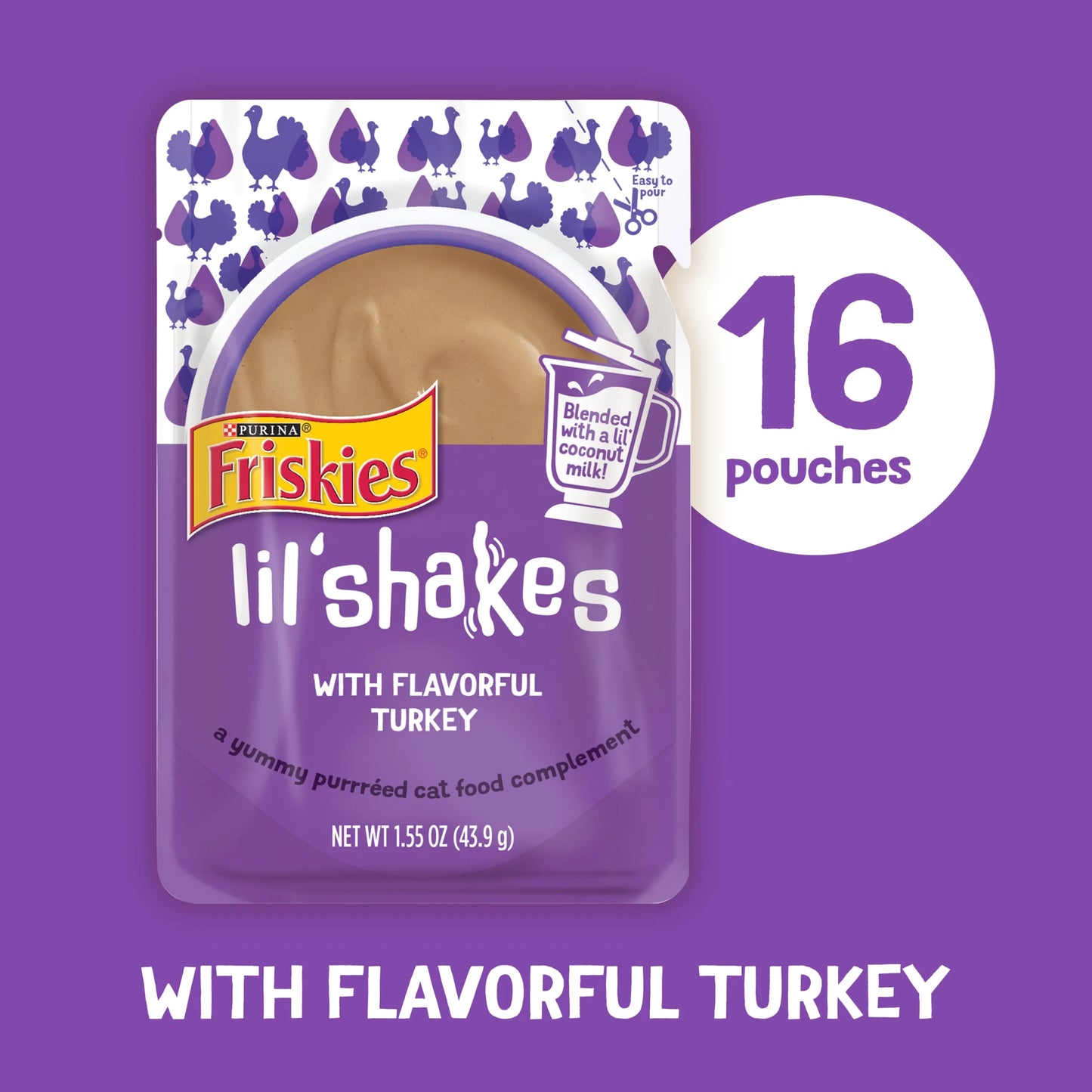 Purina Lil' Shakes Wet Puree Cat Food Topper, Flavorful Turkey, 1.55 Oz Pouch