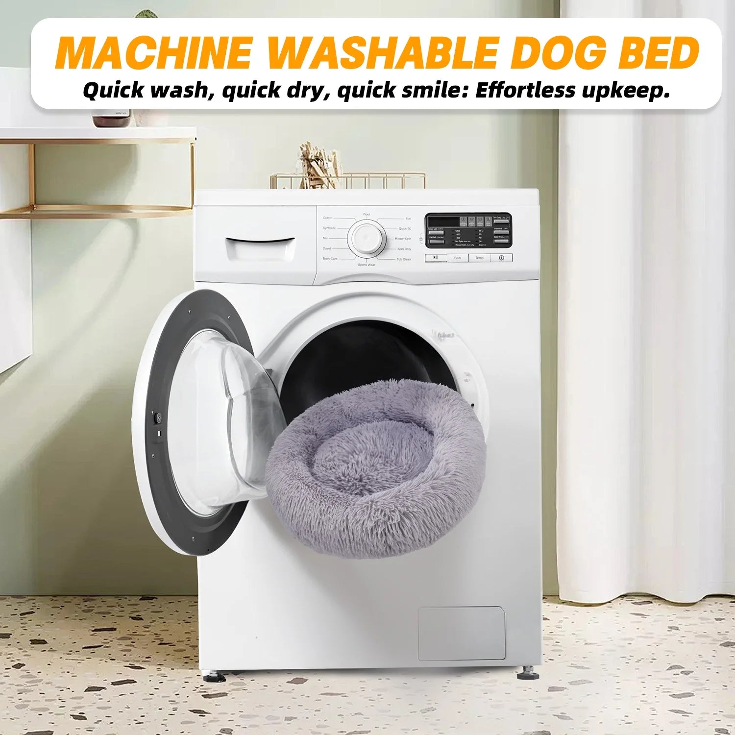 Calming Donut Dog Bed - 20" x 20" x 8", Plush Anti-Anxiety Round Pet Bed for Small Dogs and Medium/Large Cats, Washable with Anti-Slip Bottom, Light Gray